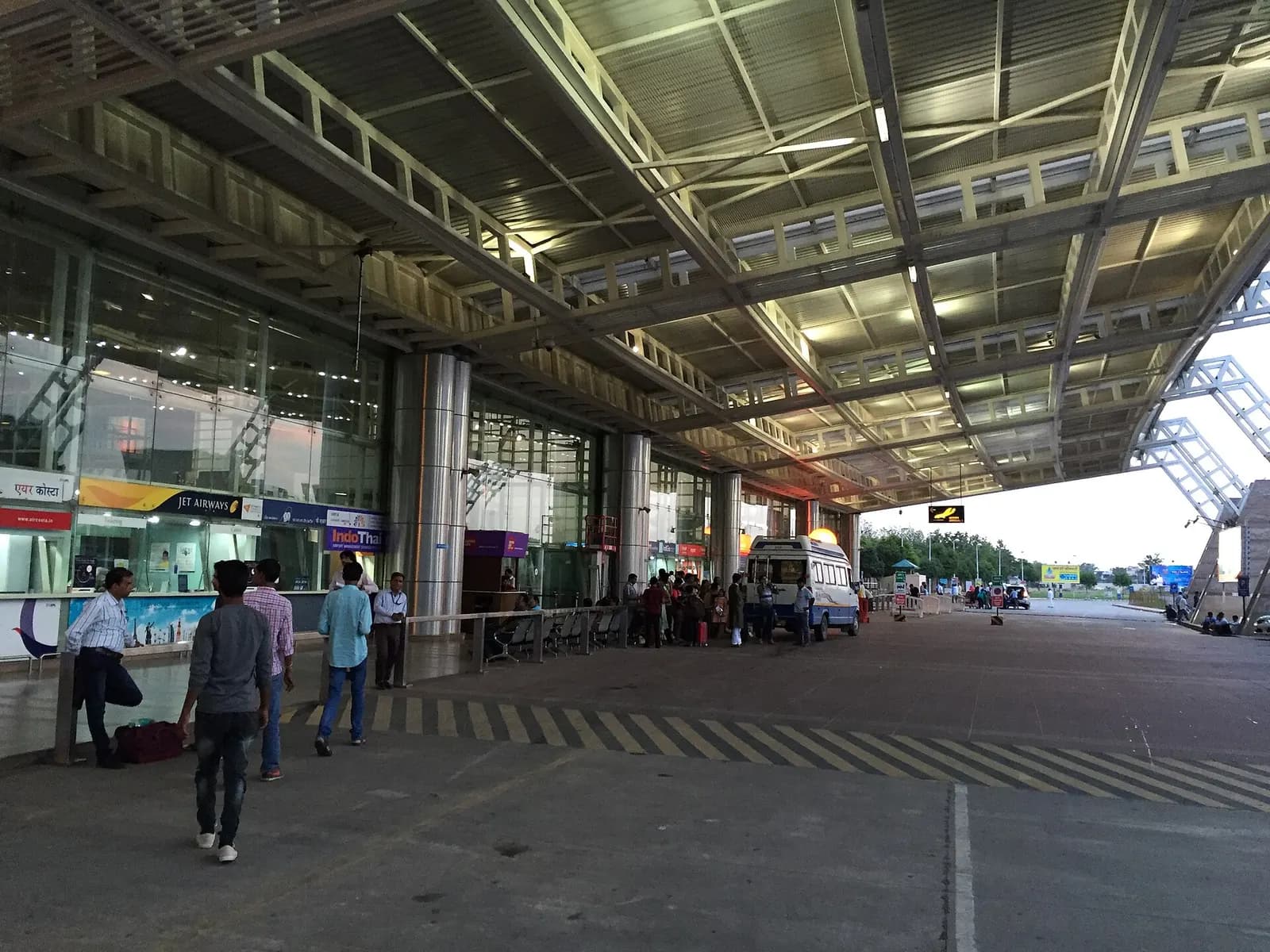 Curbside drop-off lane outside Jaipur International Airport terminal in July 2016.