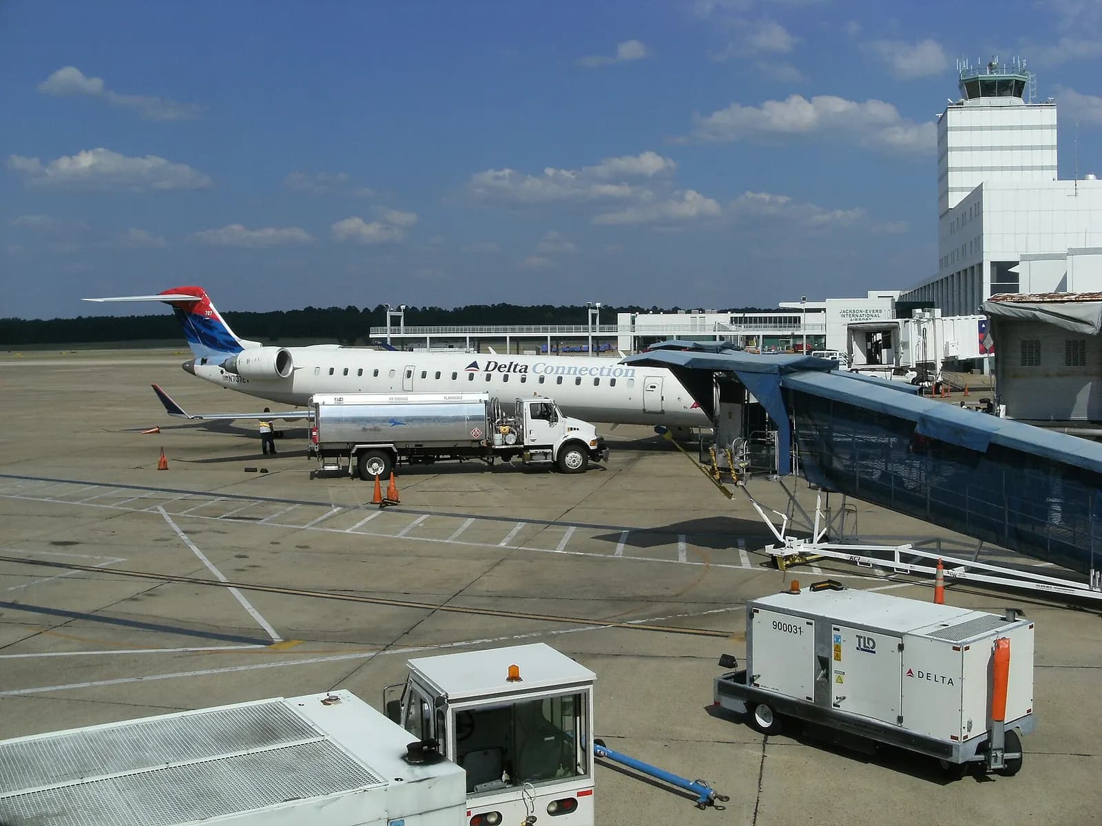 Delta Connection Canadair regional jet on the tarmac at Jackson–Evers International Airport in September 2010