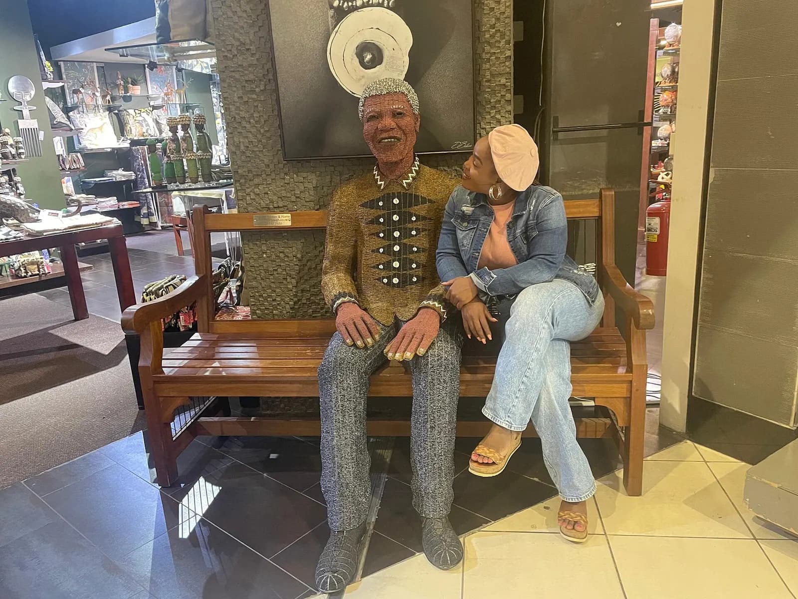 A Nelson Mandela display or memorial installation inside O.R. Tambo International Airport honoring the airport's namesake.