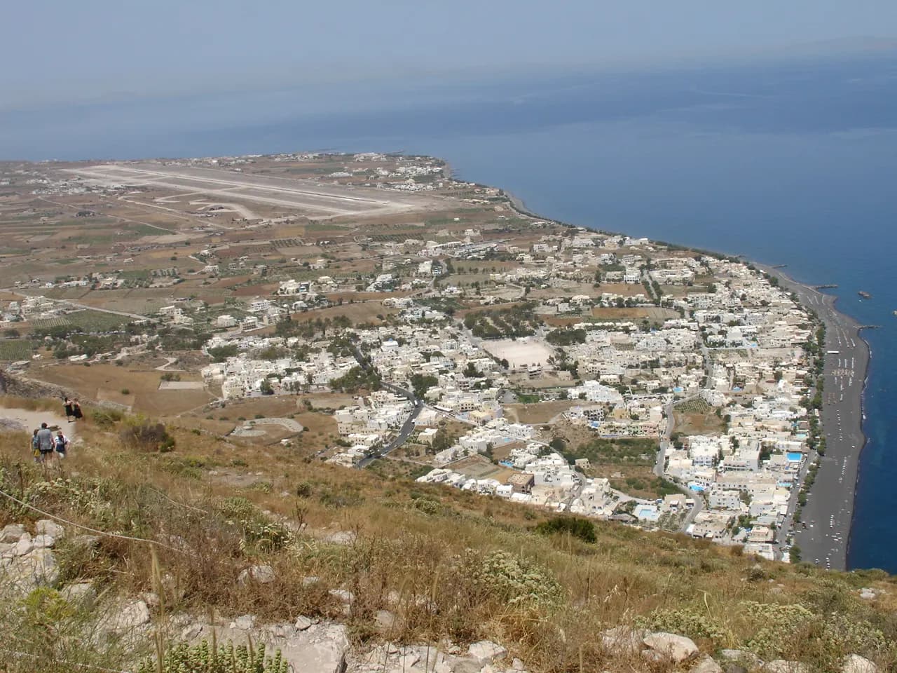 Kamari town and Santorini Airport as seen from the top of Ancient Thera