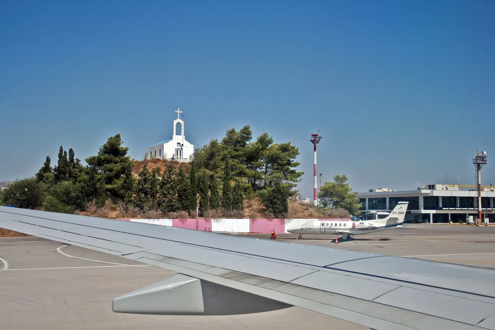 View from an aircraft after landing at Kos Airport near Antimachia.