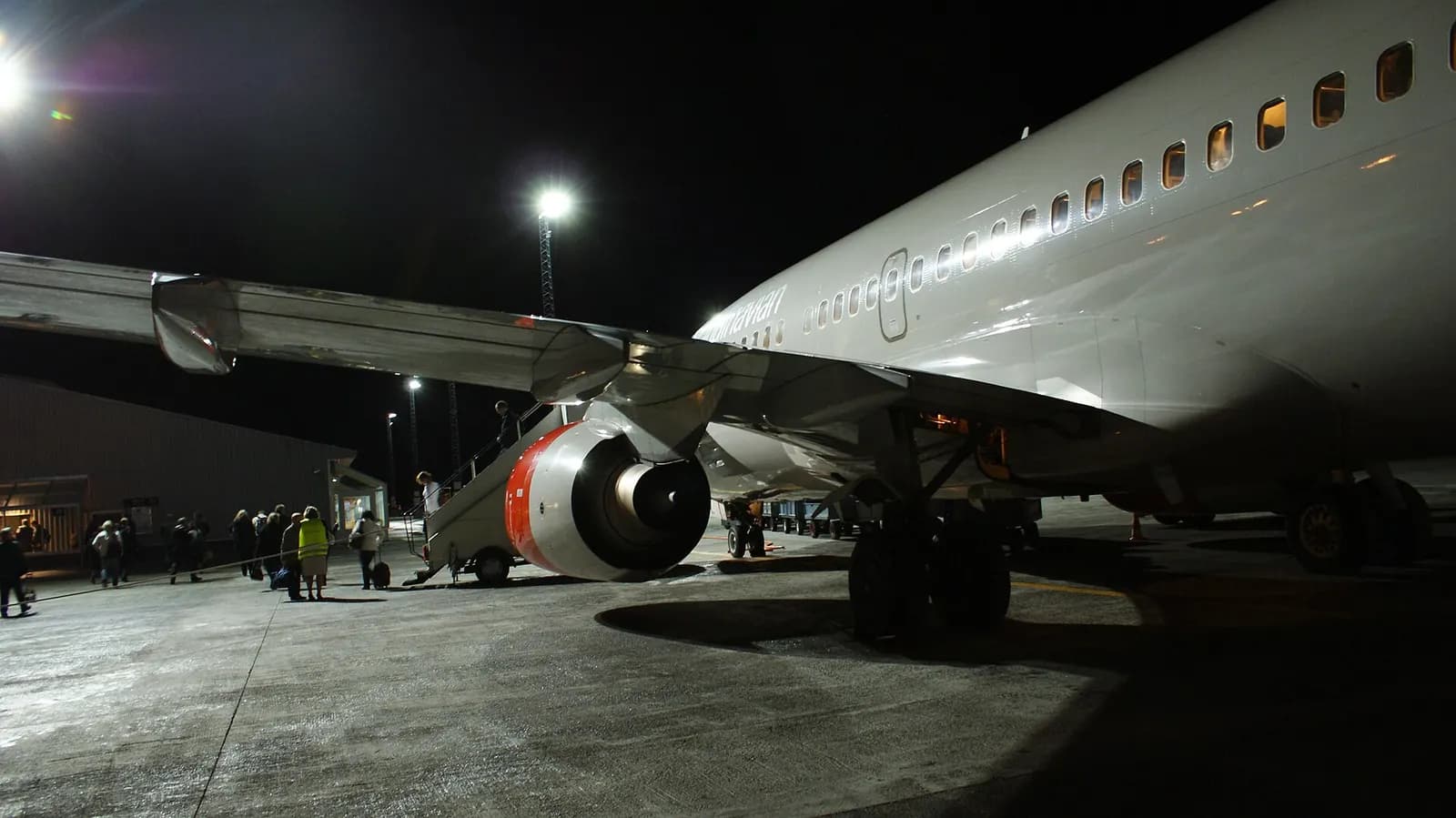 SAS Boeing 737-700 on the apron after landing at Kirkenes Airport
