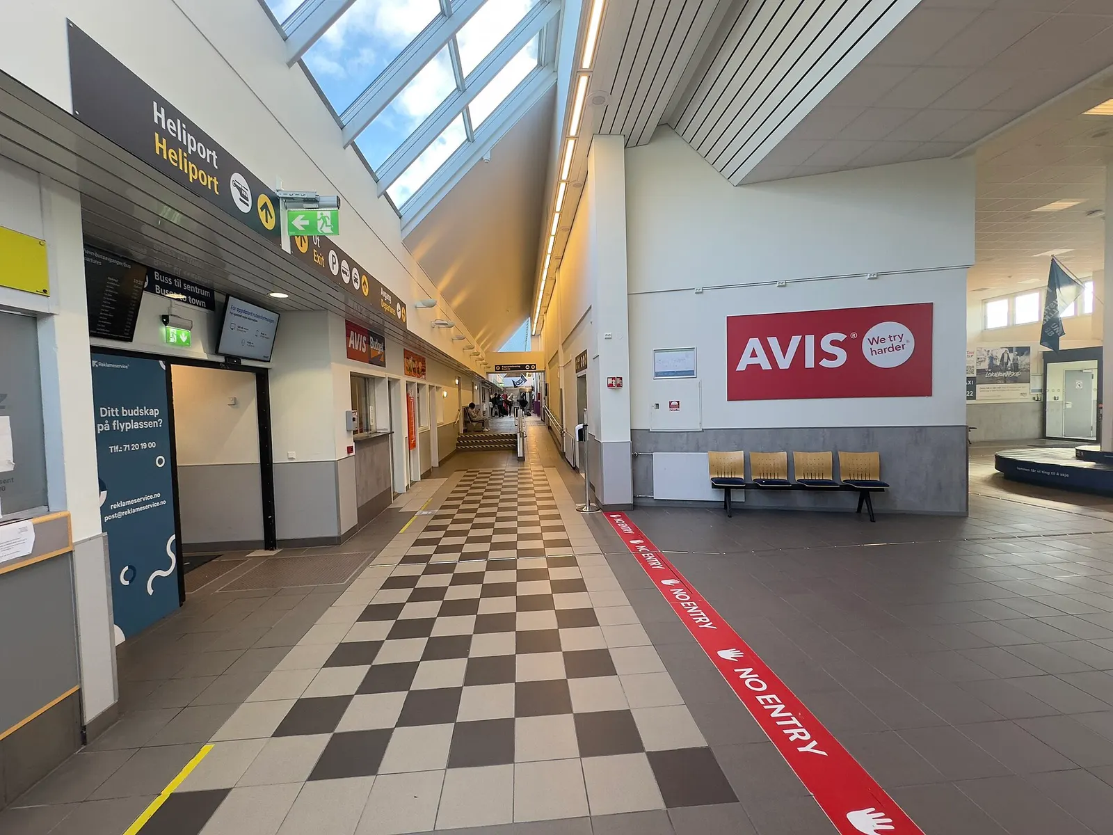 Arrivals hall inside Kristiansund Airport Kvernberget terminal