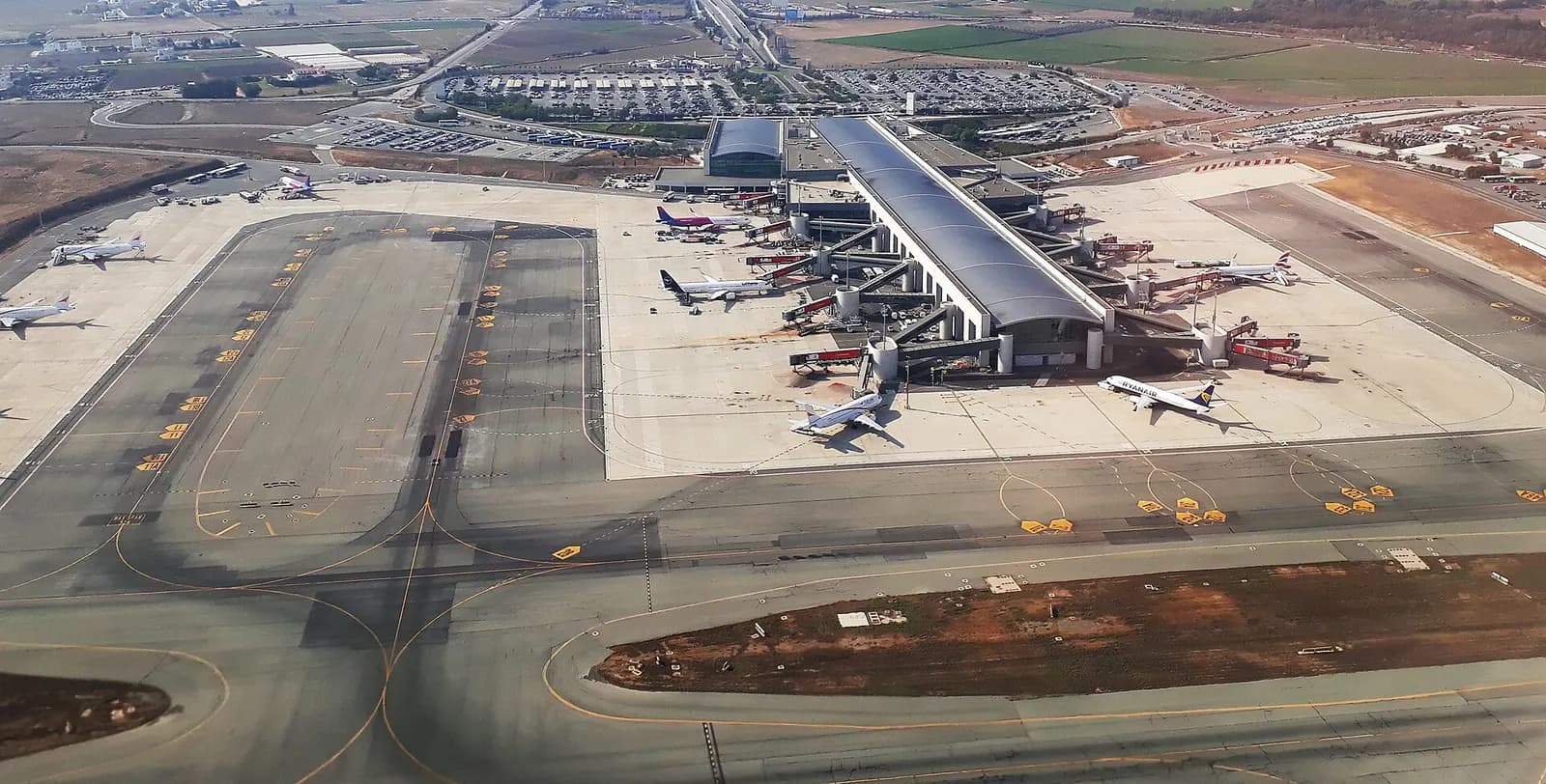 An aerial view of the airport of Larnaca in September 2022.