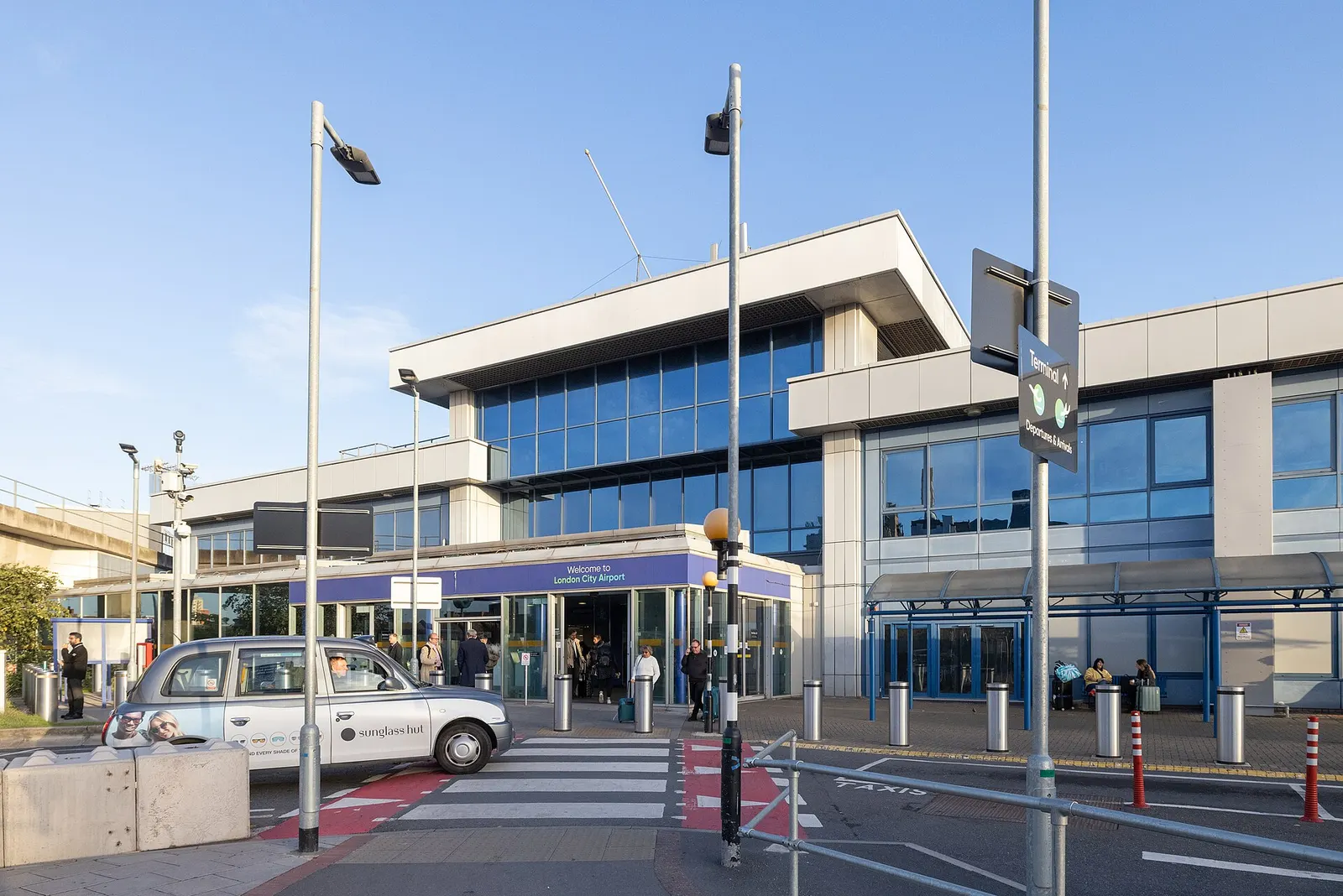 Outside view of London City Airport terminal façades