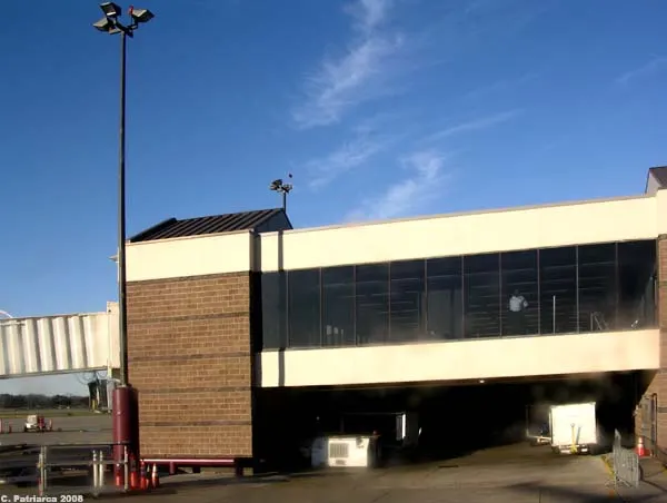 Former Lafayette Regional Airport passenger terminal from the tarmac, January 2008.