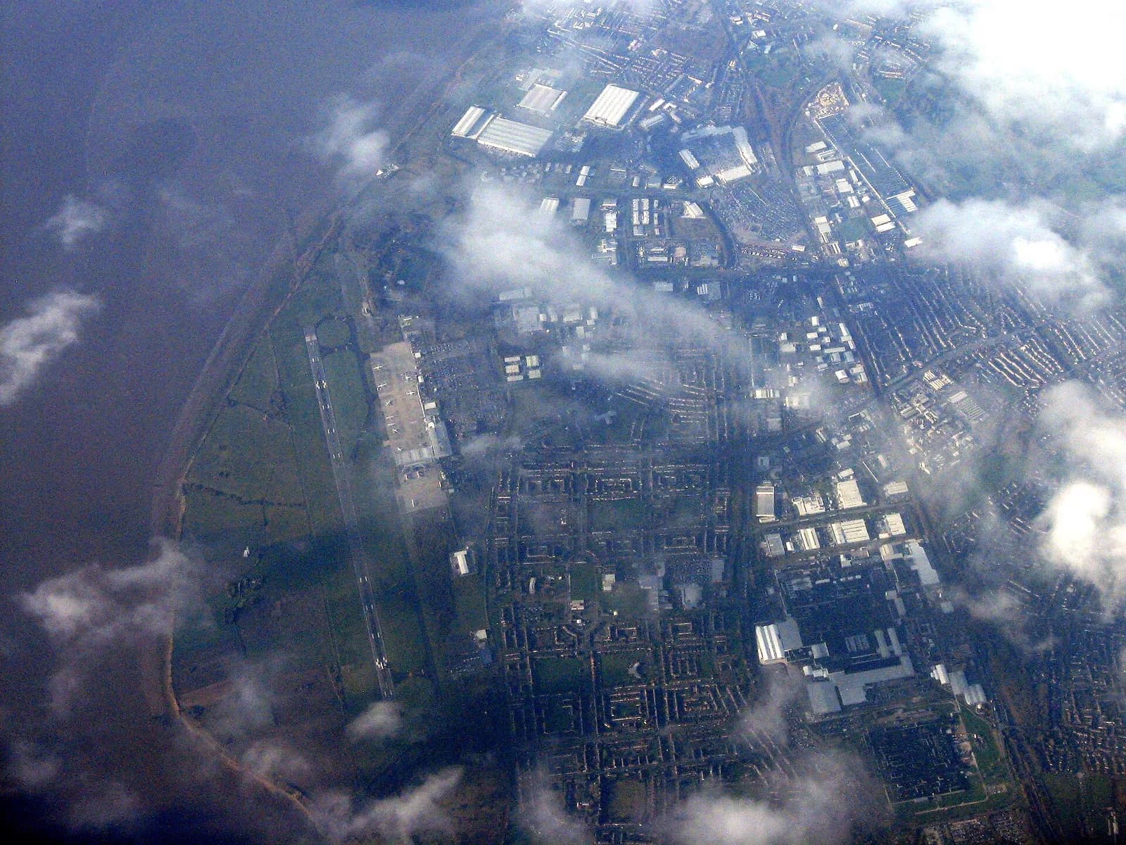 Aerial view of Speke and Liverpool John Lennon Airport