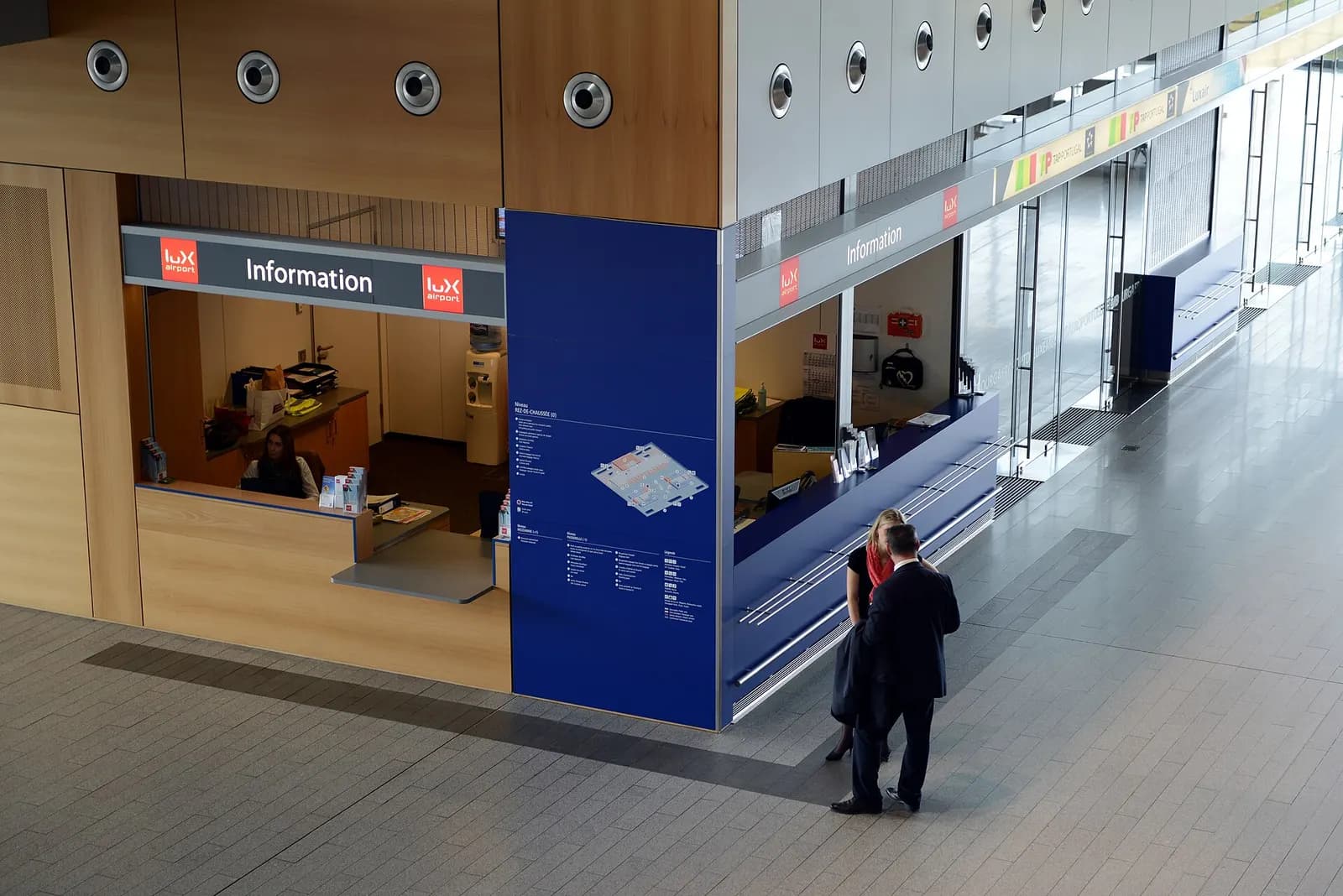 lux-airport information desk, departure hall Luxembourg Findel Airport .