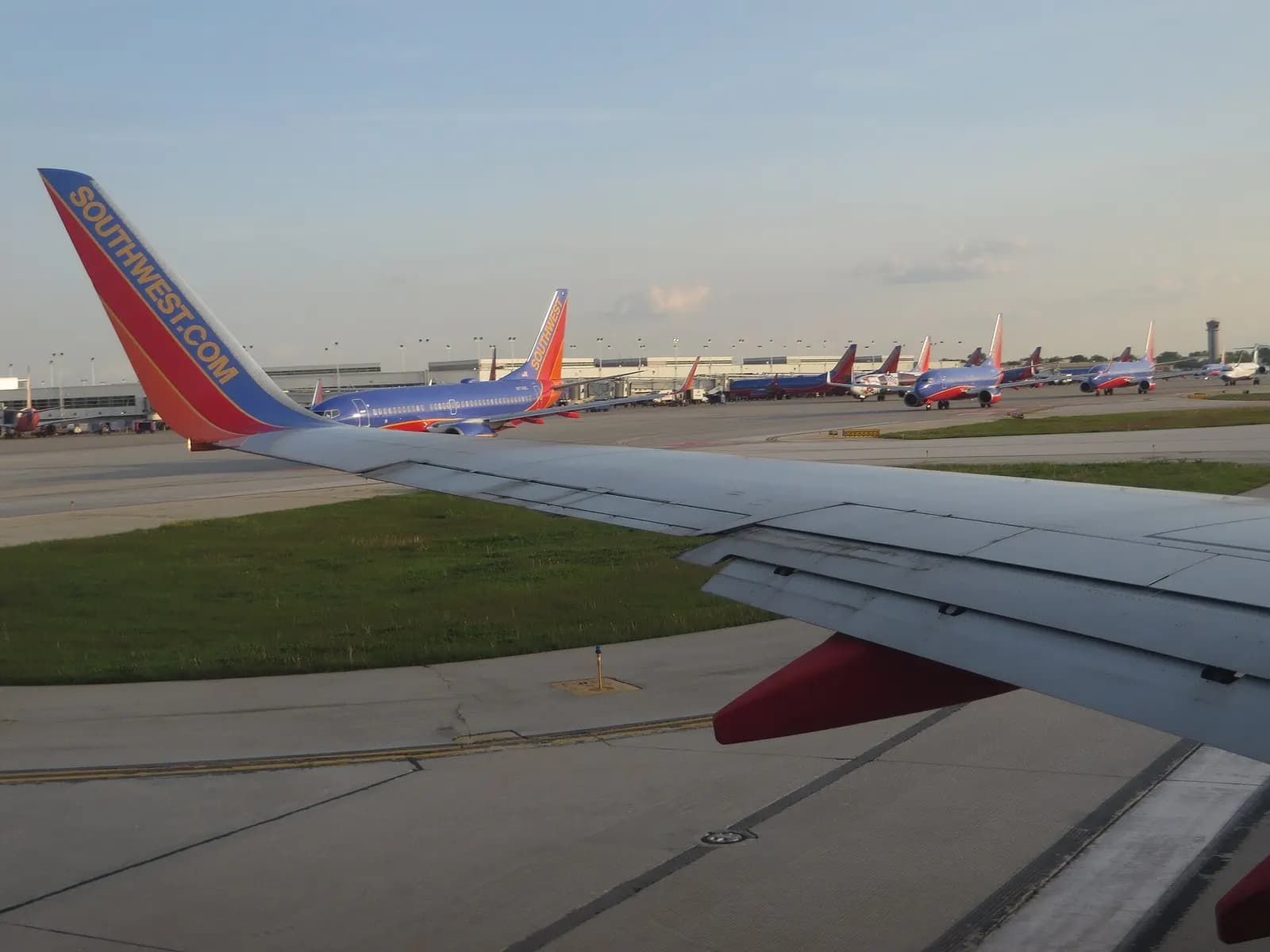 Southwest jets queued for departure on Midway’s airfield