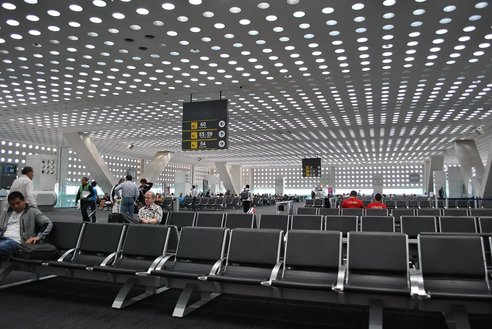 Departures waiting area on Terminal 2. Mexico City International Airport.