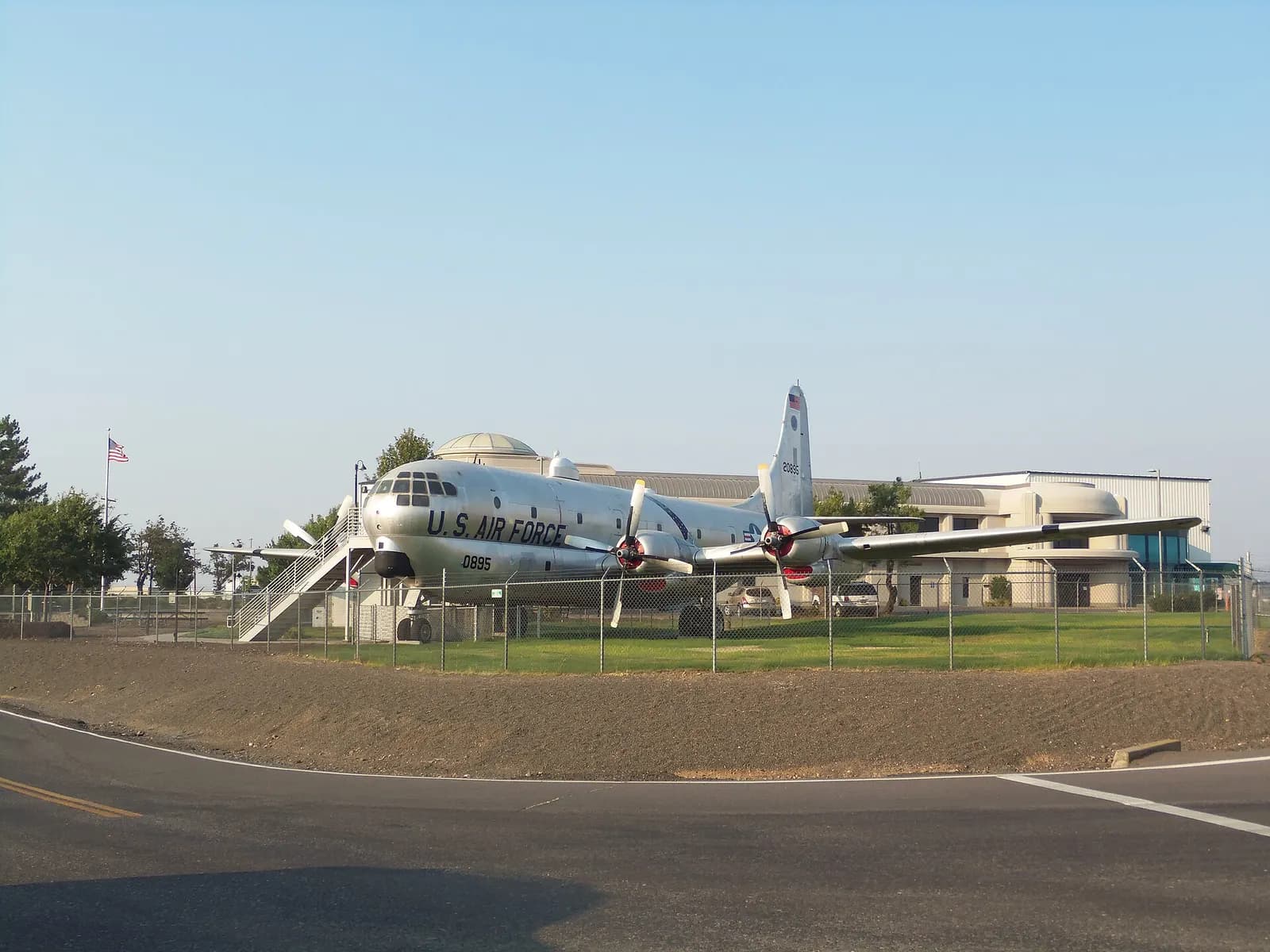 Preserved Boeing KC-97G tanker on the Medford airport campus, August 2024.