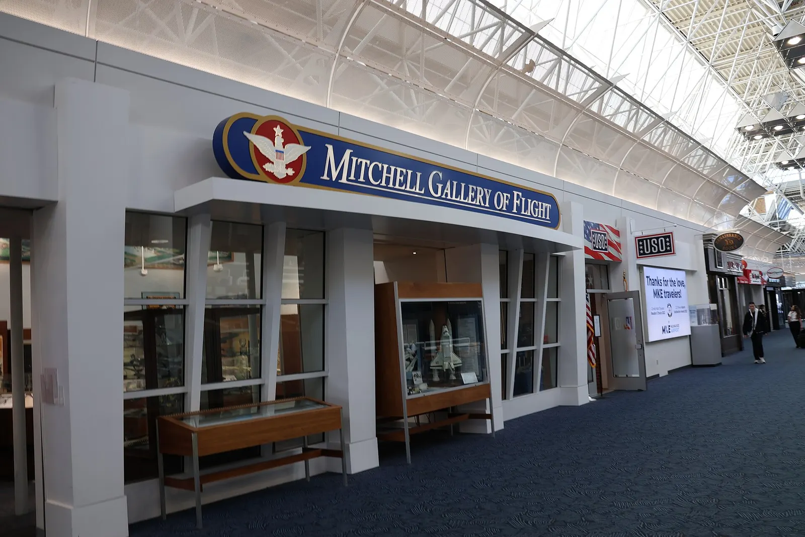 Mitchell Gallery of Flight entrance beside the USO door and Renaissance Books.