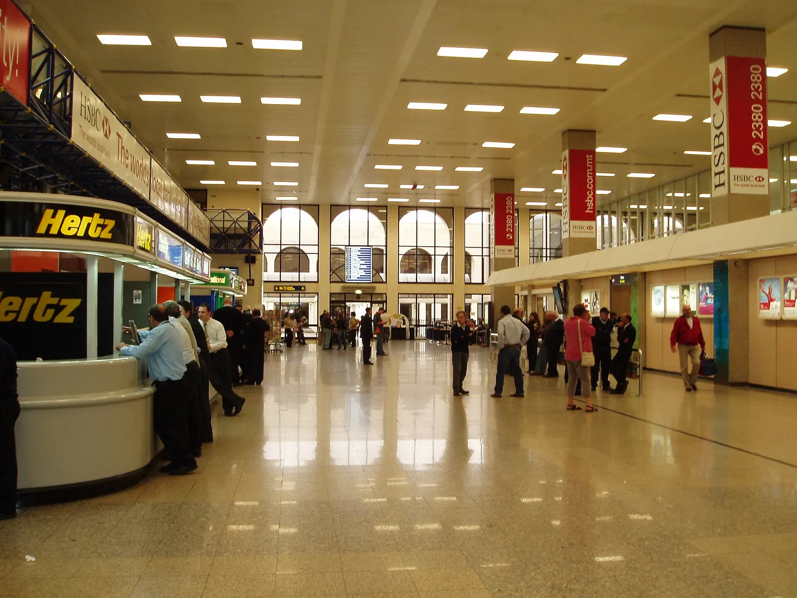 Arrivals lounge for the Malta International Airport .