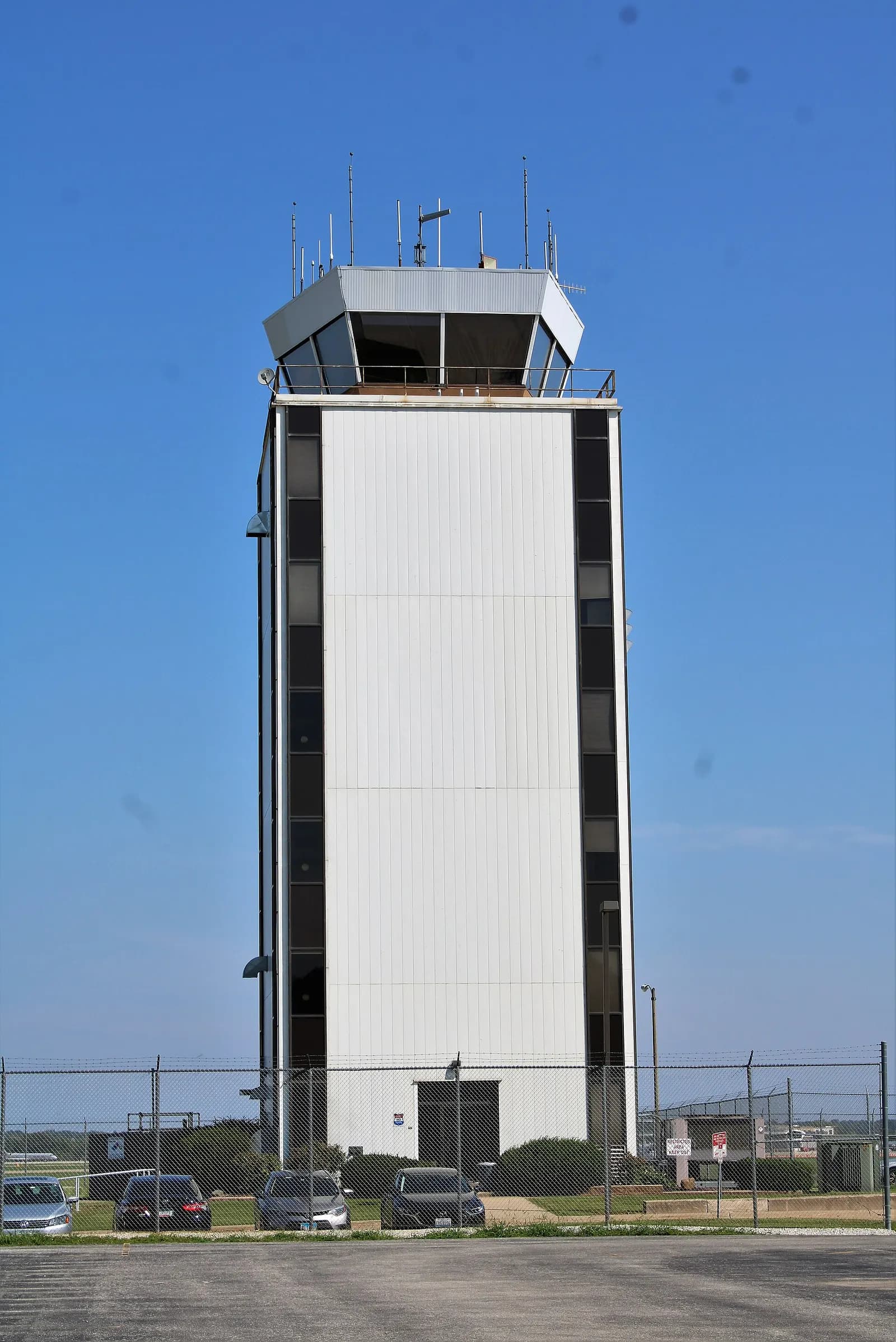Air traffic control tower at Quad Cities International Airport, August 2022