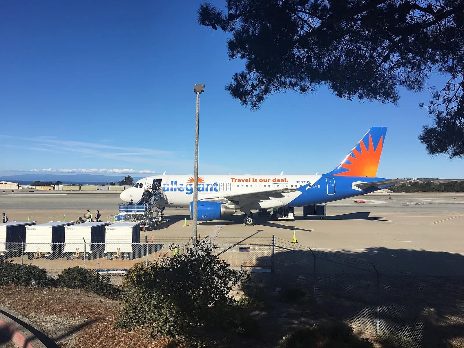 Allegiant Air Airbus A319 on the ramp at Monterey Regional Airport