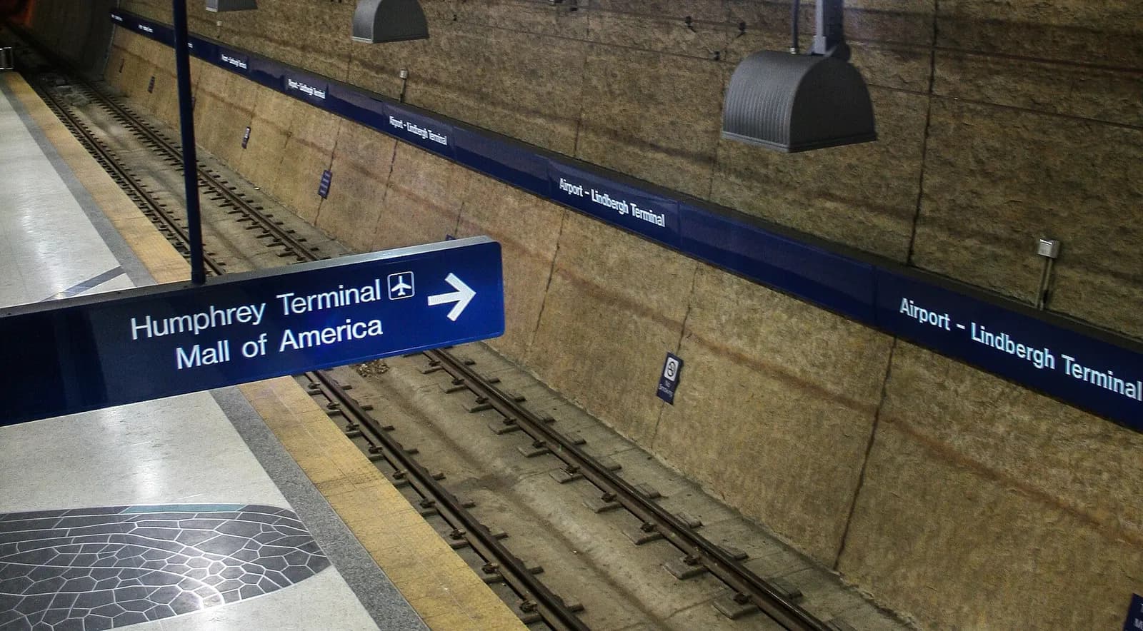 The Hiawatha Light Rail Metro station at Lindbergh Terminal, Minneapolis-St. Paul International Airport (MSP).