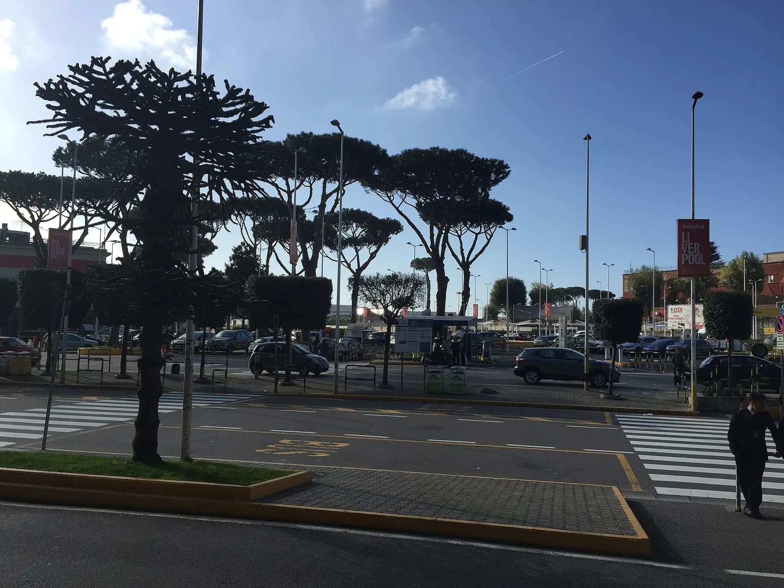 Curb and bus stop outside Naples Capodichino passenger terminal