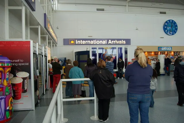 International arrivals doorway at Newcastle Airport