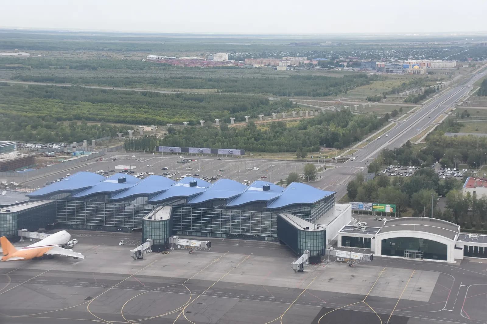 Nursultan Nazarbayev International Airport Terminal building seen from above