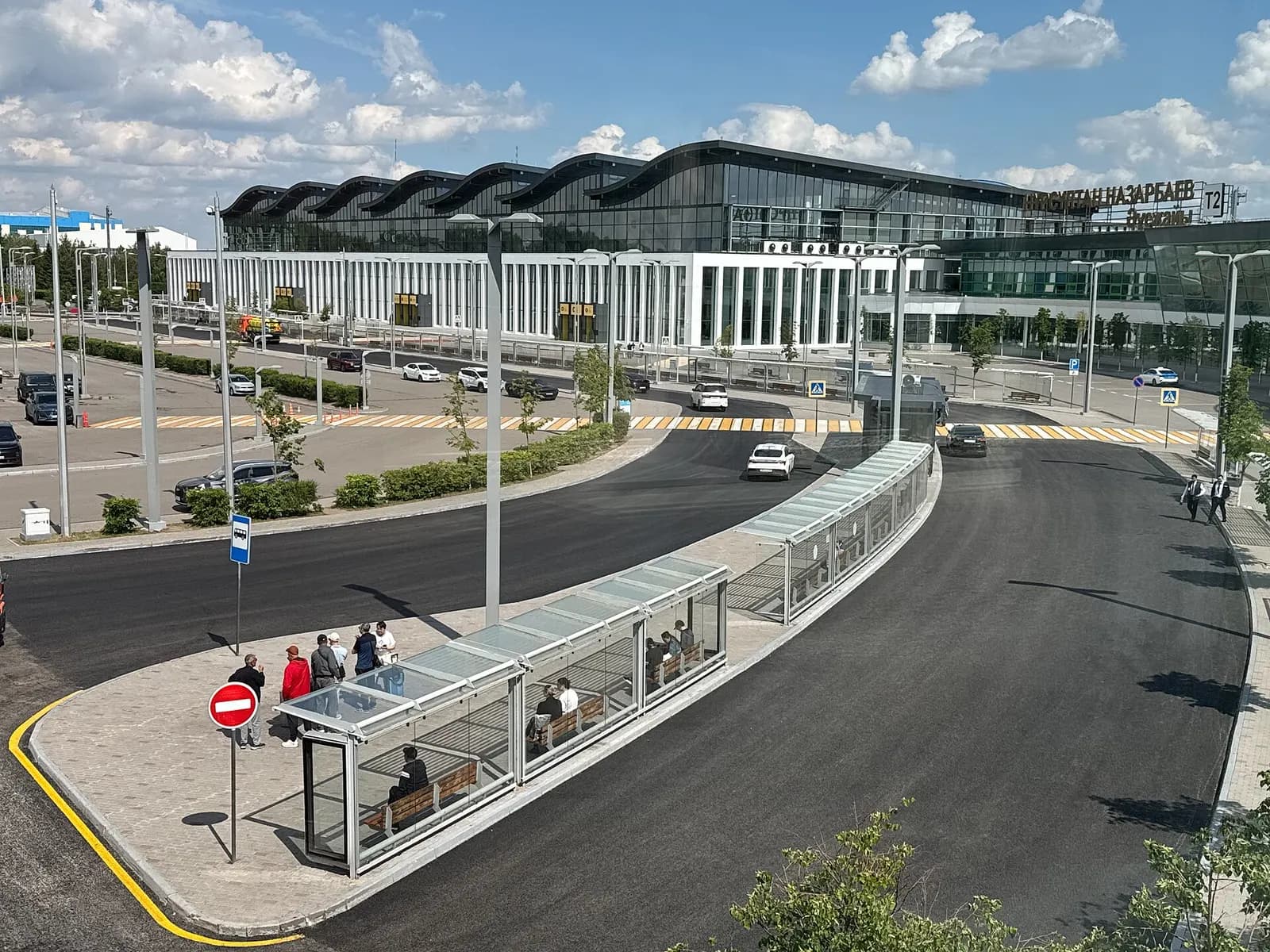 Passenger bus stops located at Terminal 2 of Nursultan Nazarbayev International Airport (NQZ)