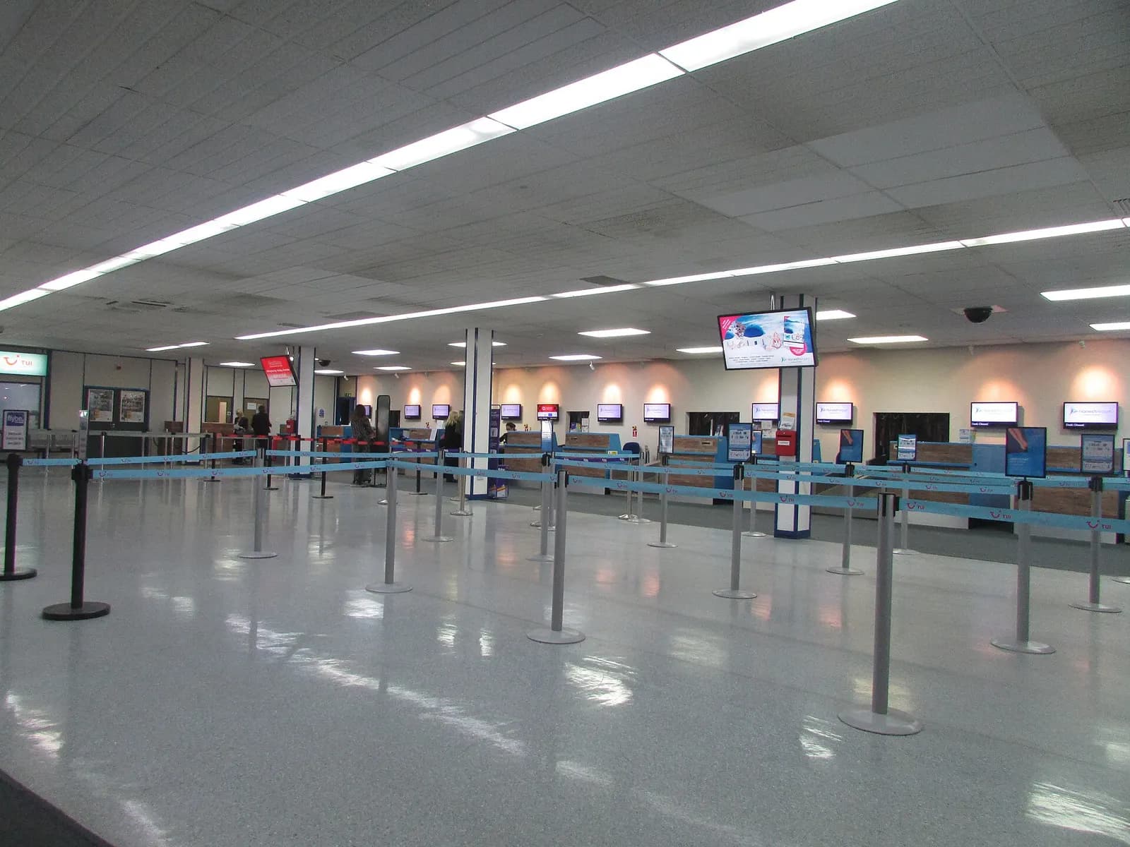 The check-in desk at Norwich Airport which is located north of the city of Norwich , Norfolk, England.