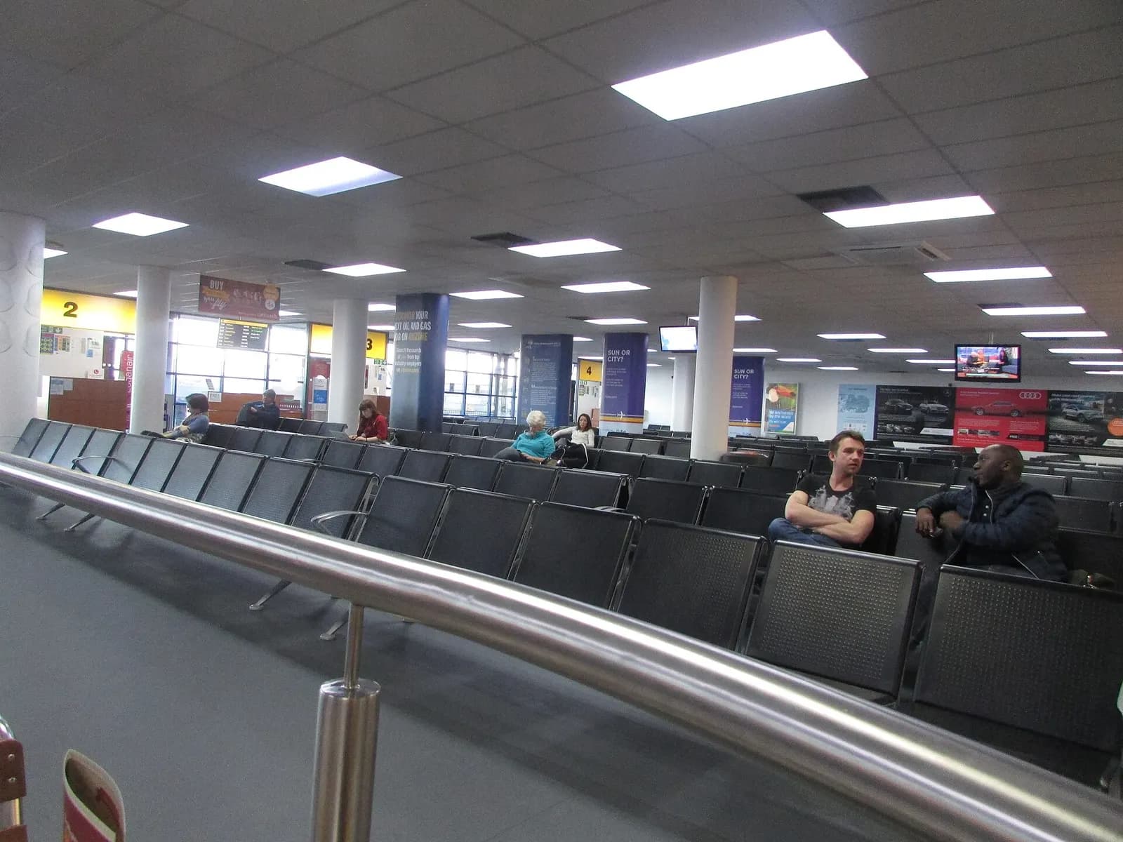 The waiting area and boarding gates at Norwich Airport which is located north of the city of Norwich , Norfolk, England.