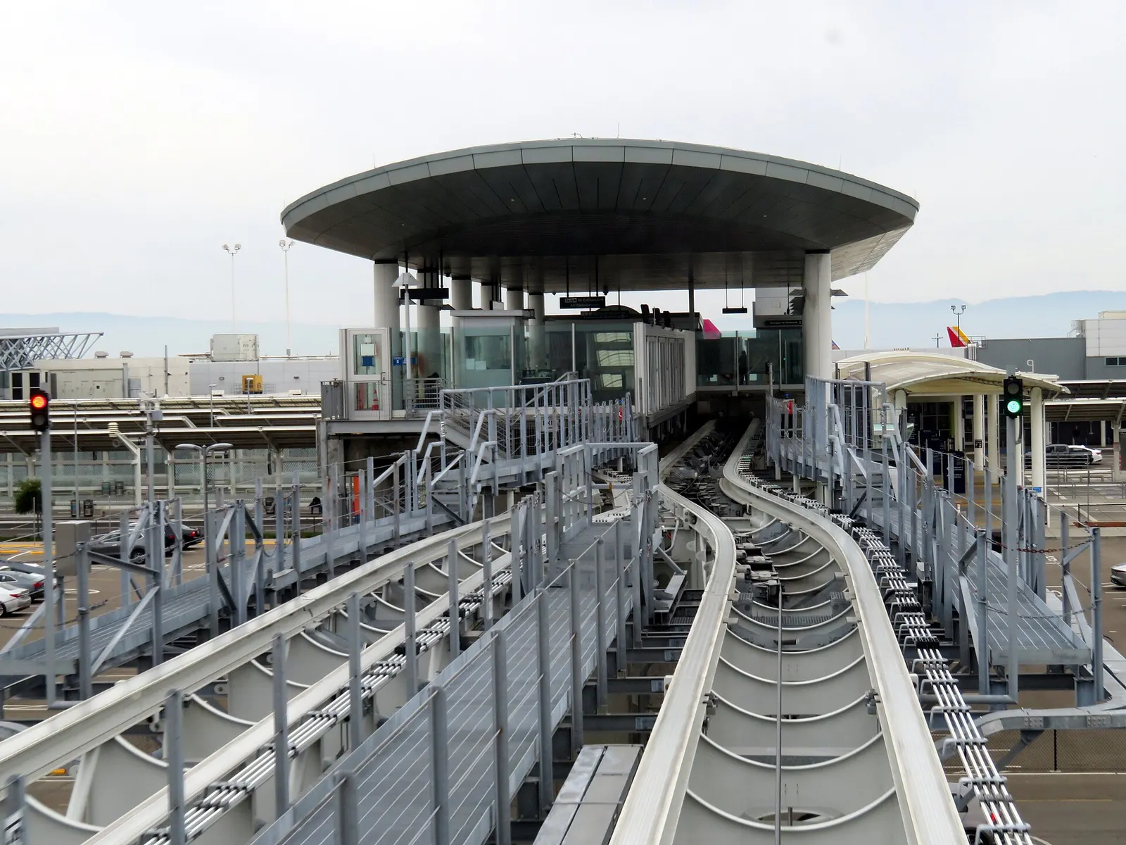 The switch from double to single track outside Oakland International Airport station in March 2018