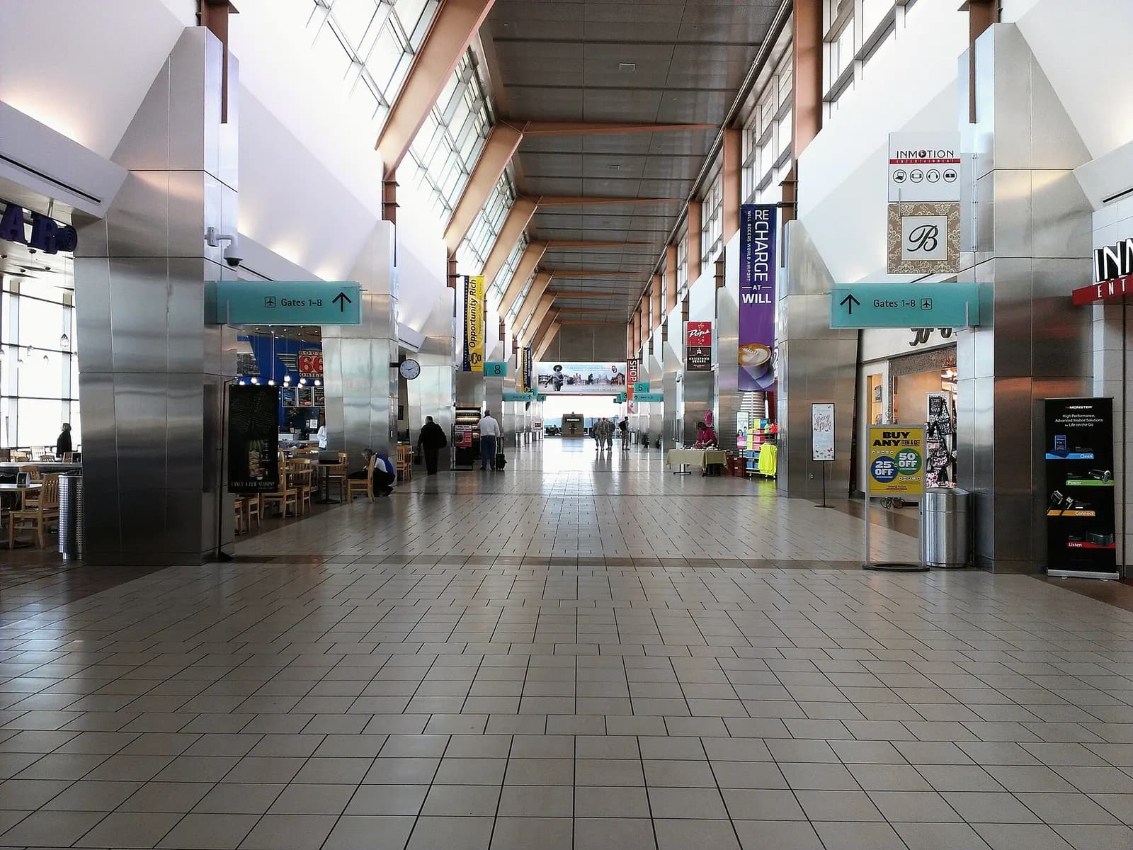 Airside spine at Will Rogers World Airport looking toward Gates 1–12, April 2013