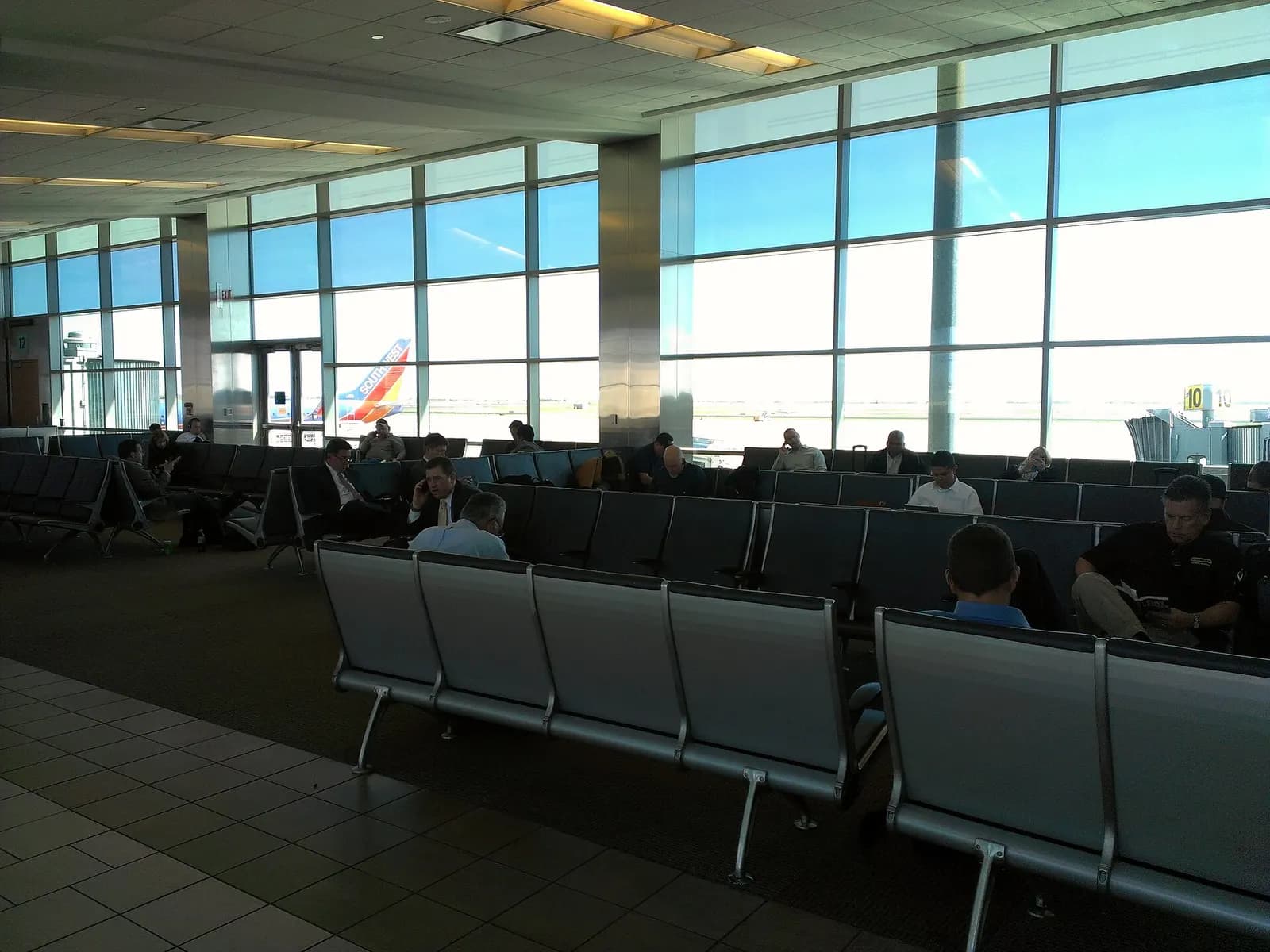Window holdroom seating with a Southwest tail visible at Will Rogers World Airport, April 2013
