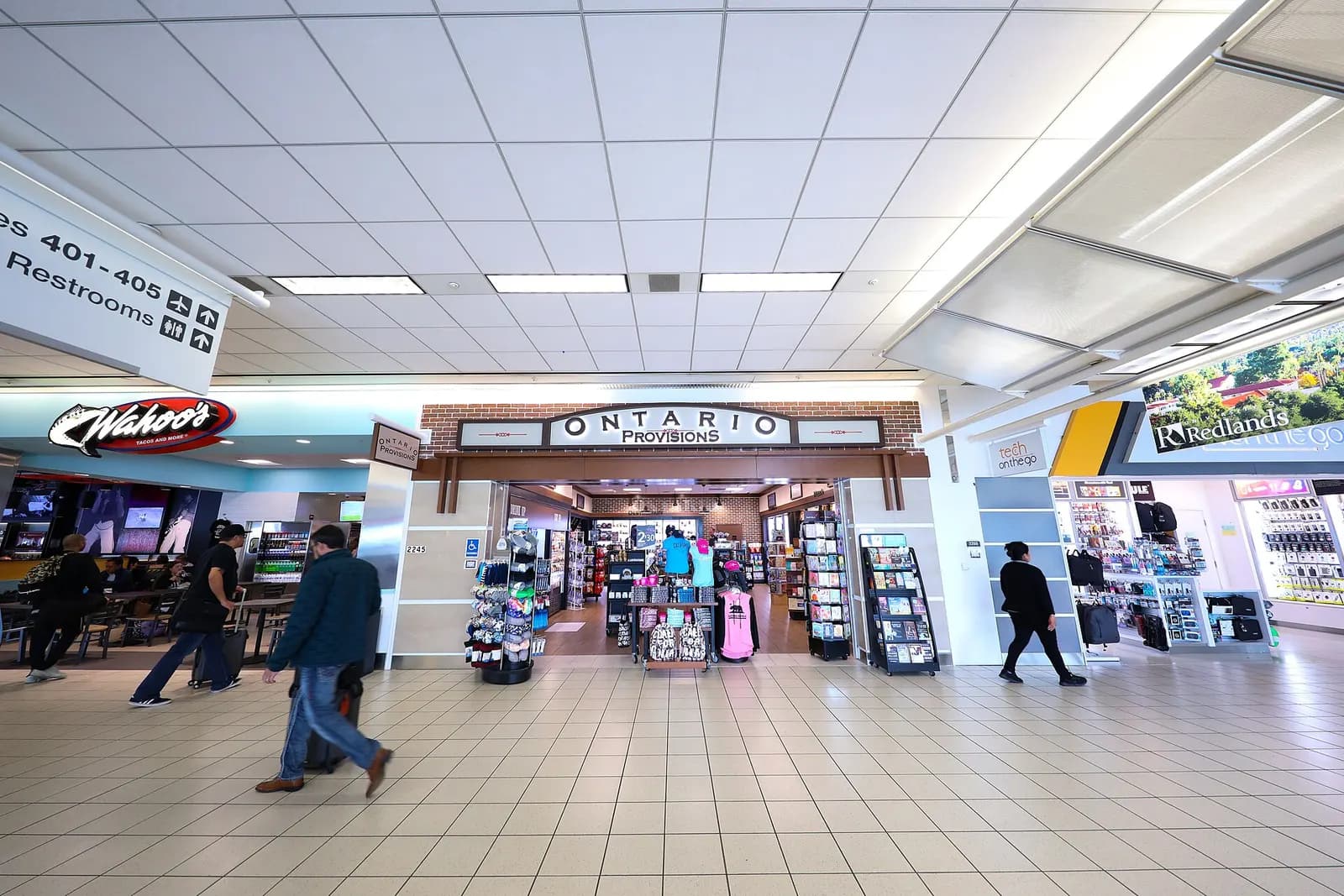 Food and retail concessions airside in Ontario Terminal 4.