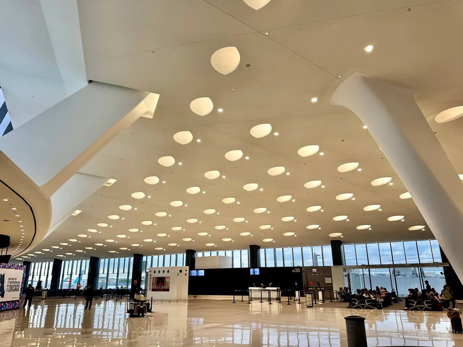 Built in 1989-1993, this Contemporary and Postmodern-style building was designed by Ralph Johnson of Perkins + Will Architects to serve as an international terminal for Chicago O’Hare International Airport, replacing the former International Terminal within the original Terminal 1. The building was 