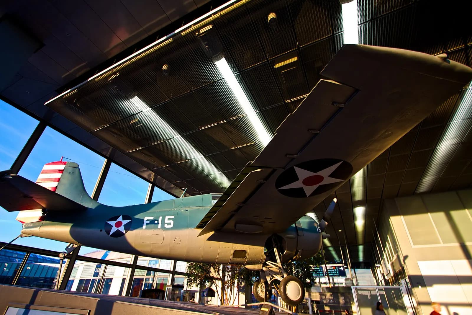 Grumman F4F-3 Wildcat BuNum 12320, on display at Terminal 2 in O'Hare International Airport, Chicago Illinois, USA. This Aircraft was salvaged from Lake Michigan, lost there as a result of a training incident, and restored to replicate and honour "White F-15", an identical aircraft flown by LCDR Edw