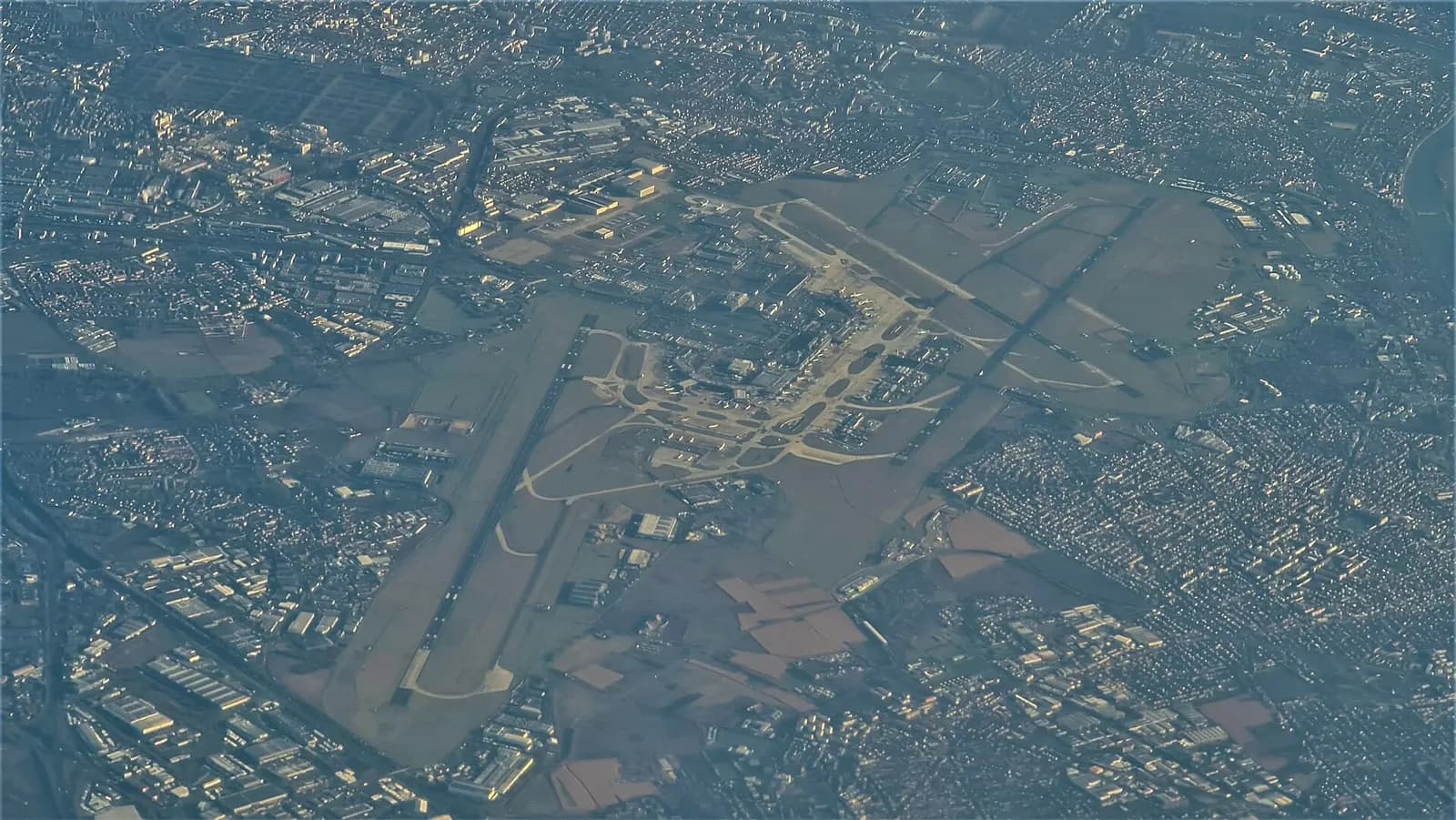 Aerial photograph of Paris-Orly Airport from 31,000 feet.