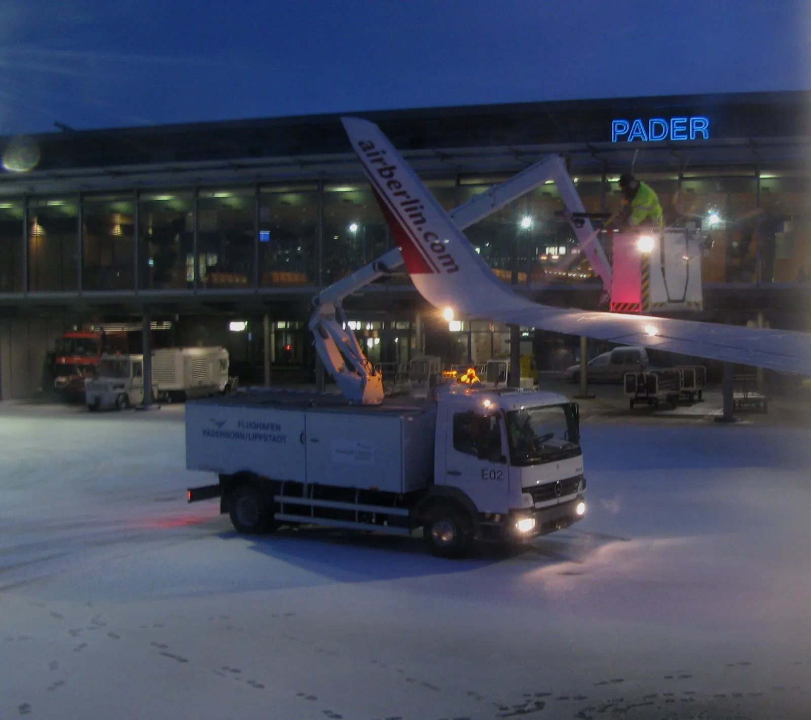 Air Berlin aircraft being de-iced at Paderborn Lippstadt Airport