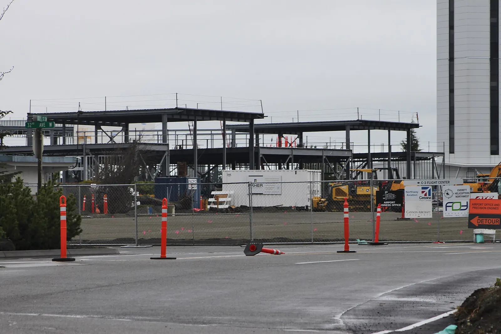 Paine Field passenger terminal under construction in April 2018