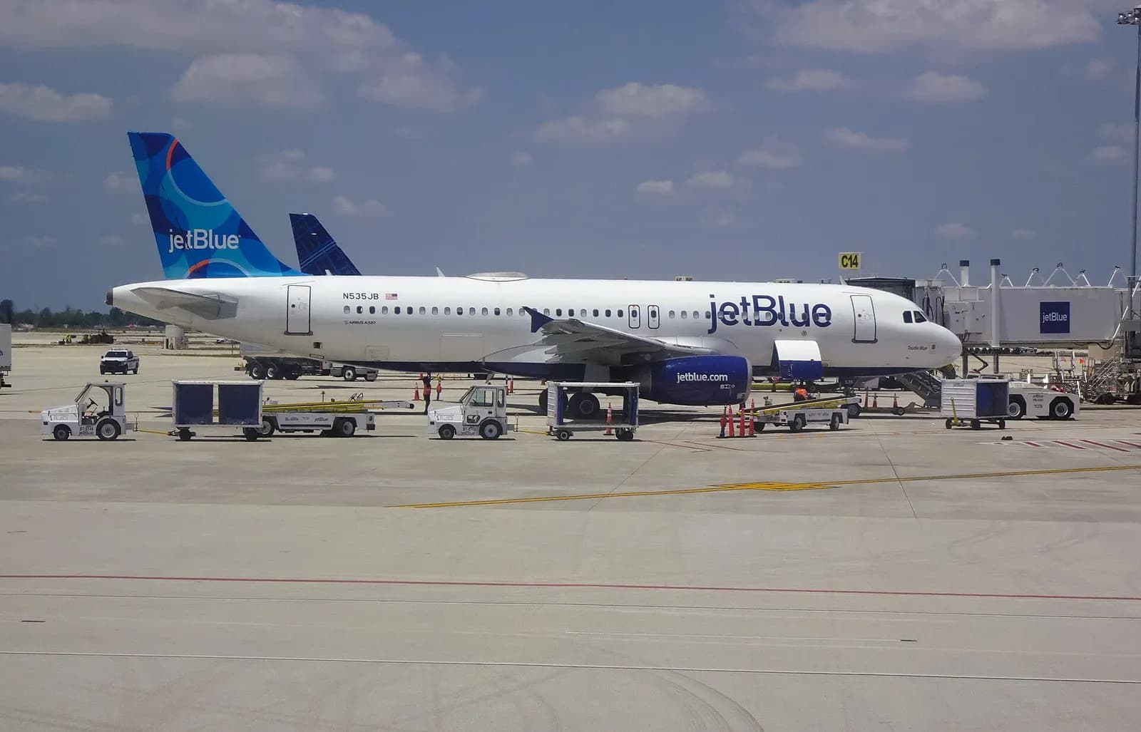 JetBlue A320 N535JB on the ramp at Palm Beach International Airport.