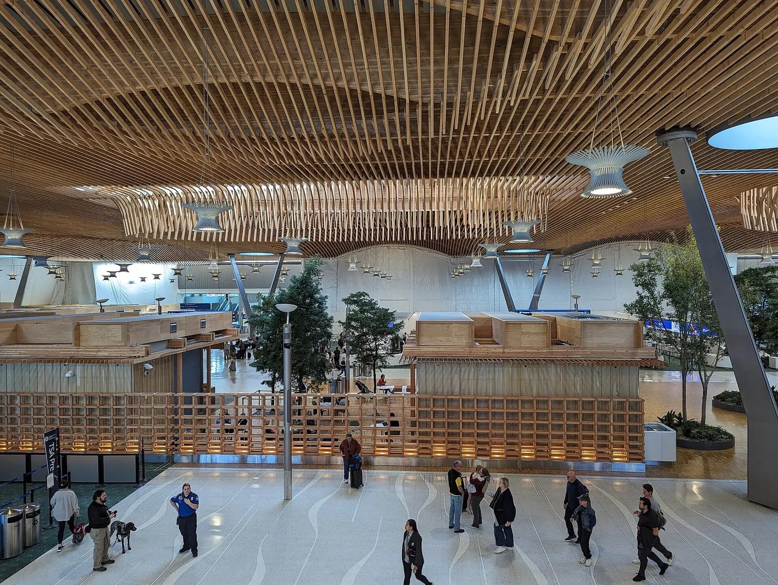 Interior of the newly re-opened terminal at Portland International Airport in Portland, Oregon.