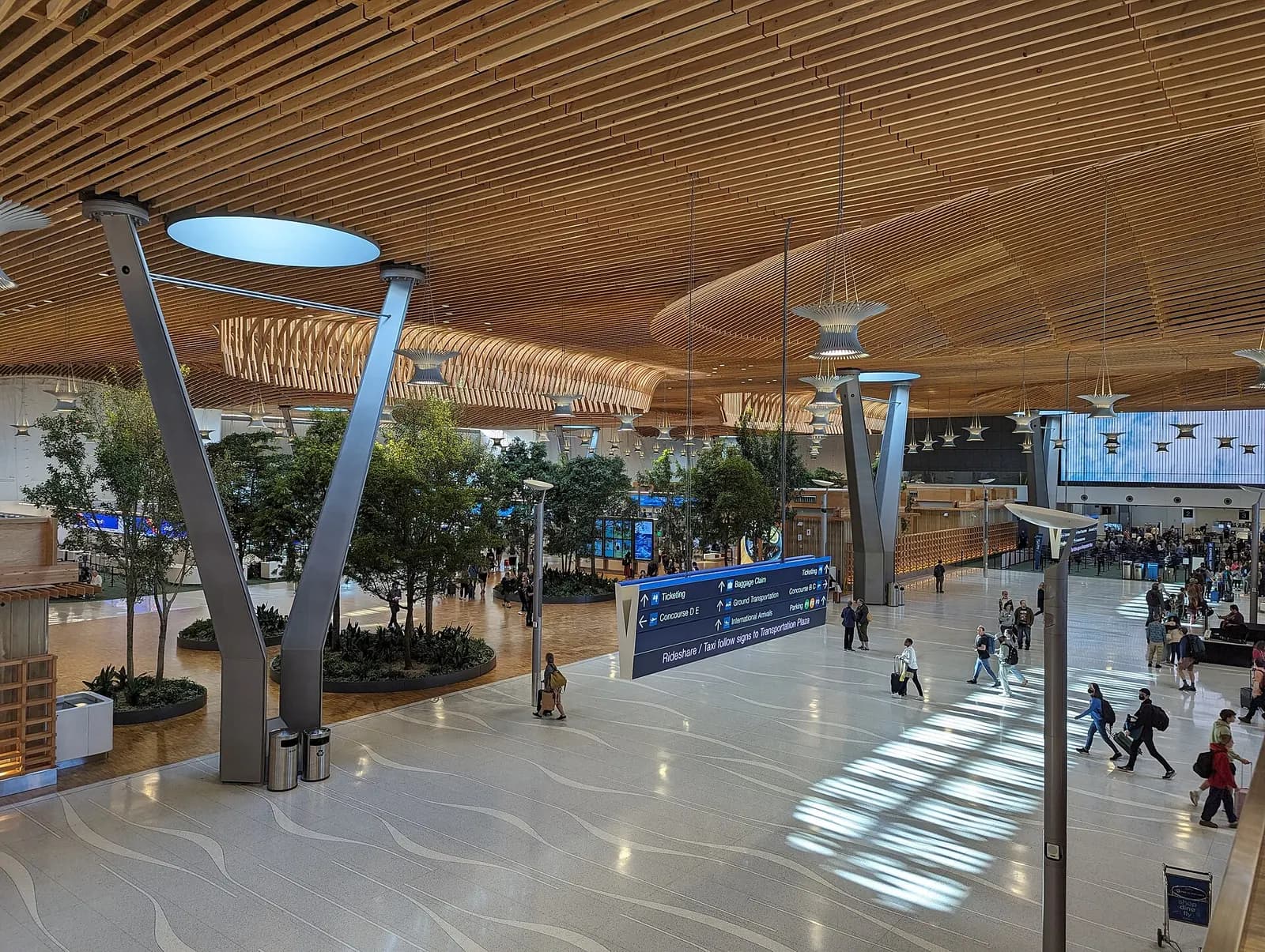 Interior of the newly re-opened terminal at Portland International Airport in Portland, Oregon.