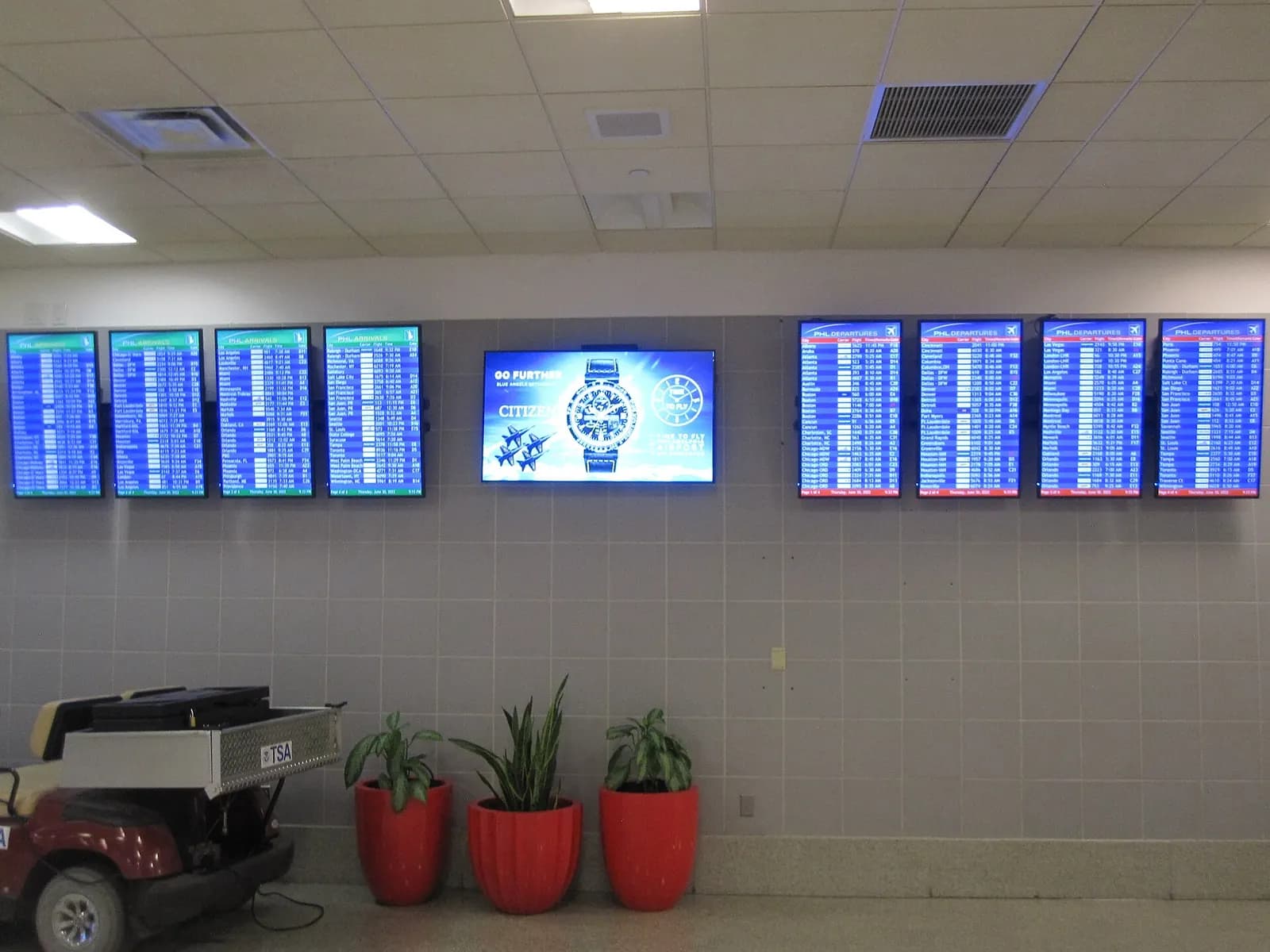 Philadelphia International Airport Terminal A Information Boards in Philadelphia, Pennsylvania.