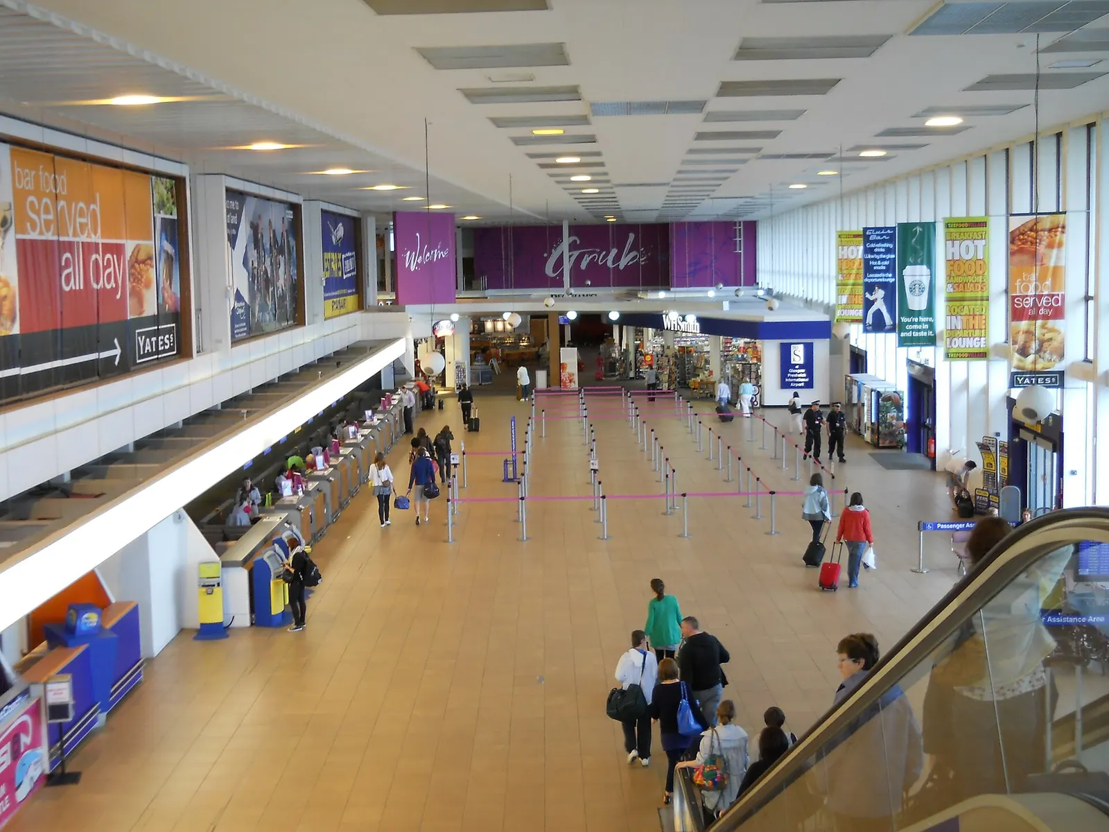Departures hall interior at Glasgow Prestwick Airport
