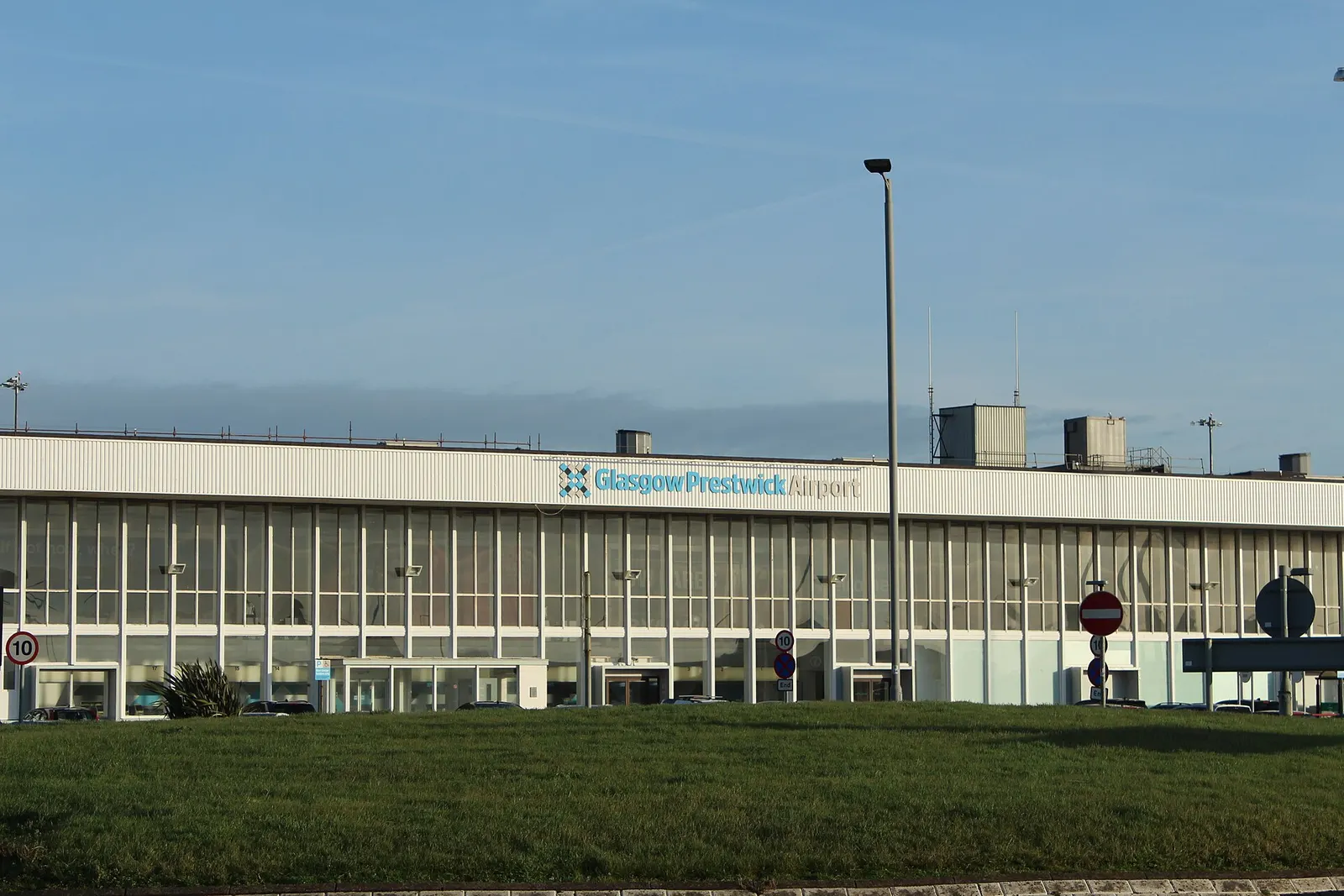 Glasgow Prestwick Airport terminal frontage and forecourt