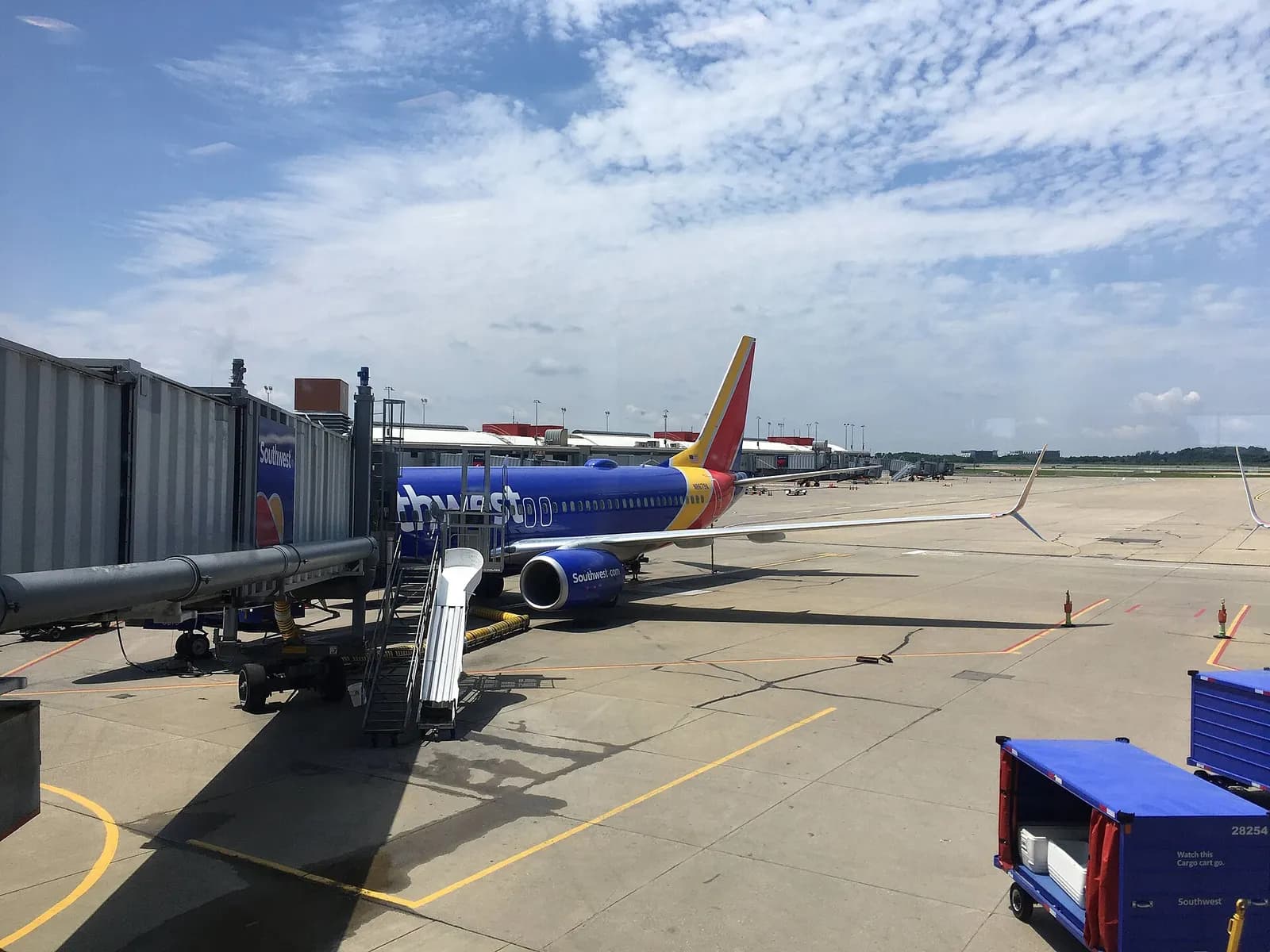 Southwest Boeing 737-800 (registration N8679A) at Pittsburgh International Airport. This aircraft was at Gate A1 for Flight 2527, Baltimore to Pittsburgh.