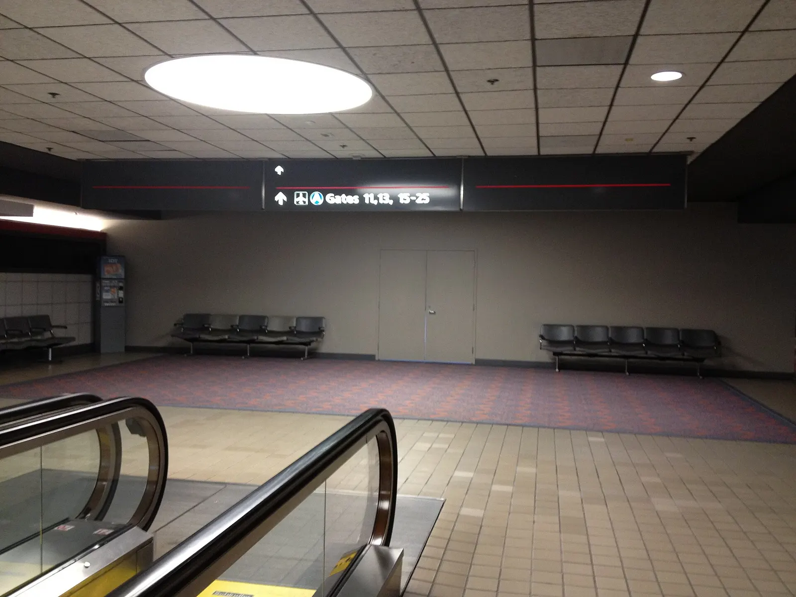 End of Concourse A at Pittsburgh International Airport, with wall sealing off unneeded gates
