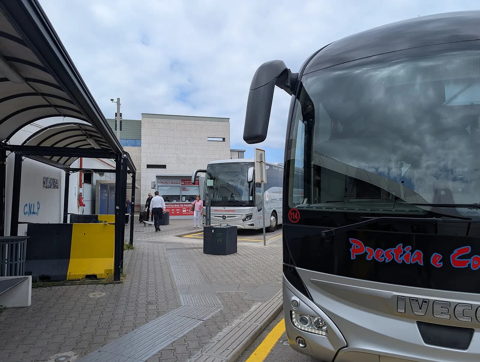 Bus station curb at Palermo Airport