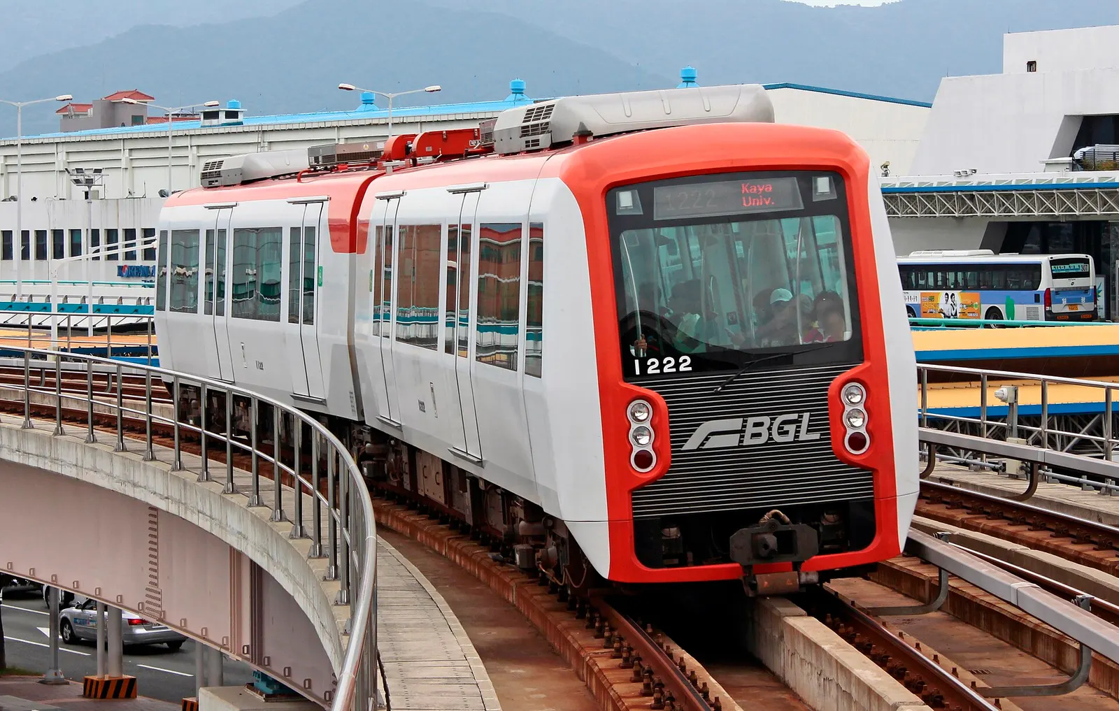 Busan-Gimhae Light Rail Transit 1000 Series EMU @Gimhae Intl Airport Station Westbound