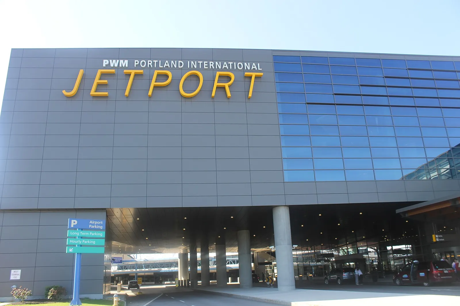 Landside entrance doors to Portland International Jetport.