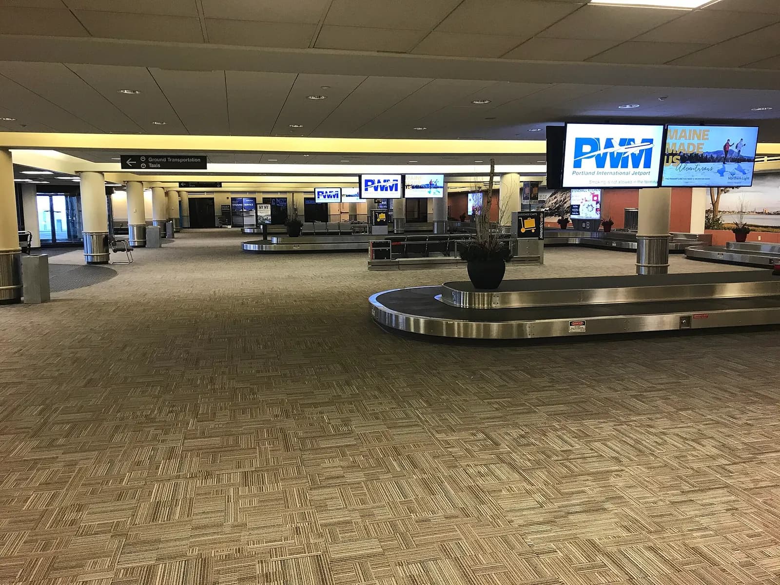 Baggage-claim hall at Portland International Jetport.