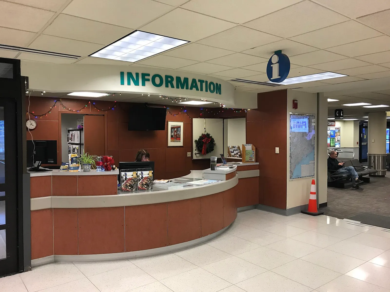 Visit Portland information desk in the Portland International Jetport baggage-claim hall.