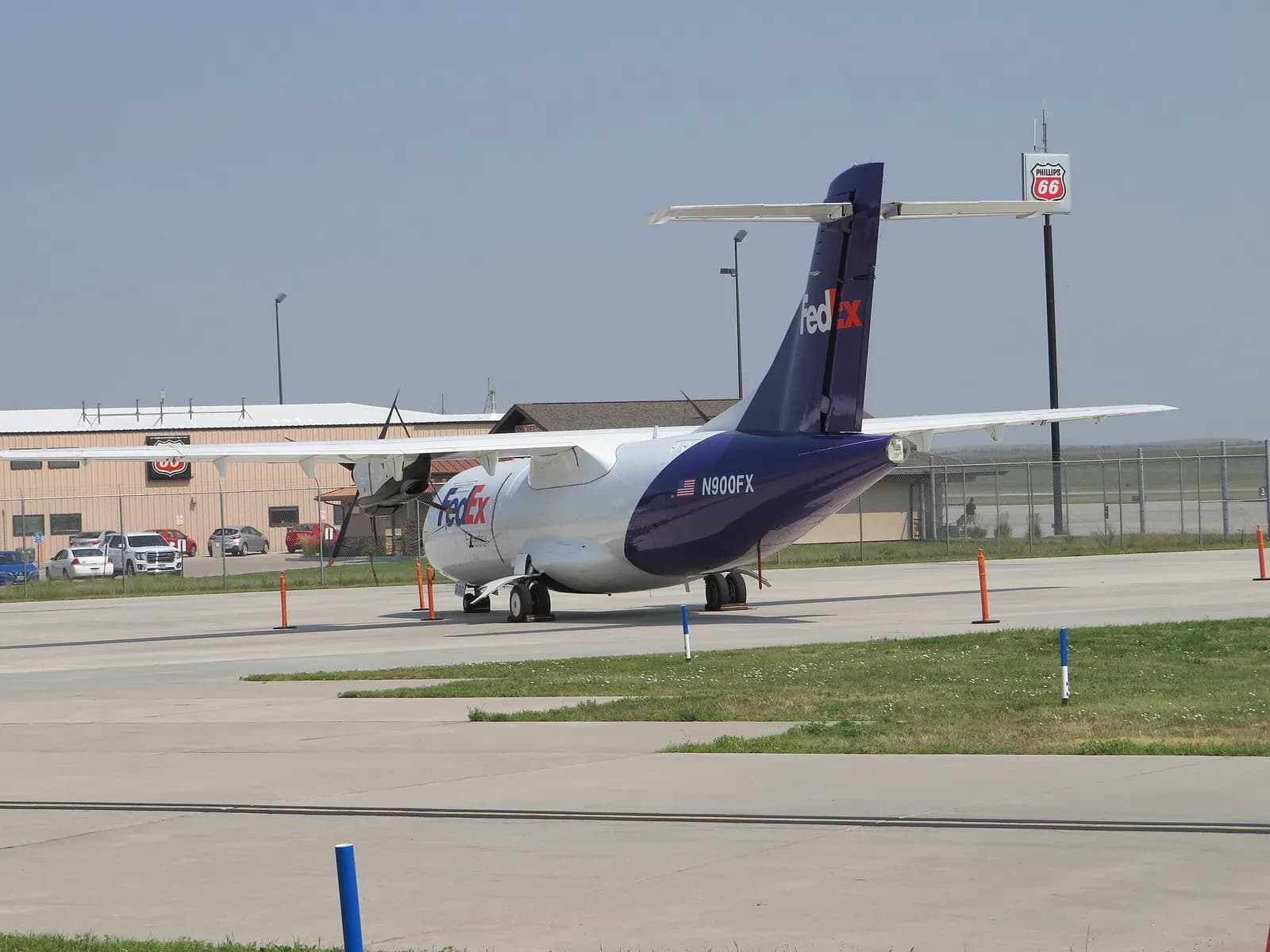 FedEx Feeder ATR-42 cargo aircraft on the Rapid City Regional Airport cargo ramp, 1 August 2021