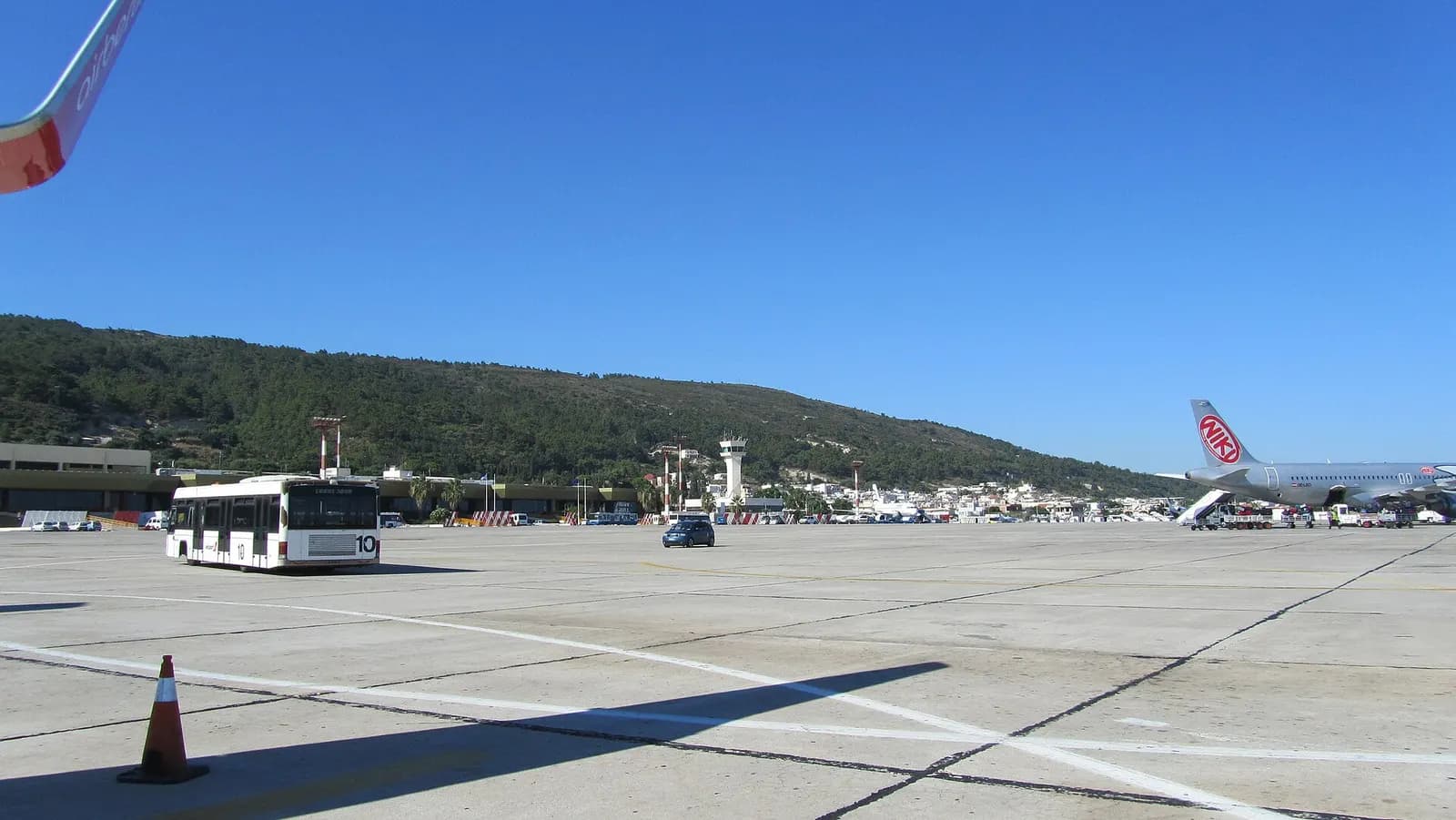 Exterior view of Diagoras Airport terminal buildings on Rhodes.